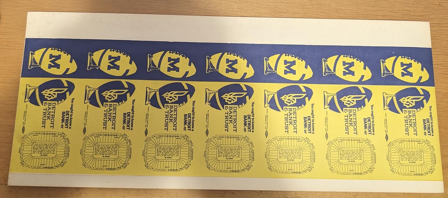 1975 Michigan Wolverines Student Season ticket sheet