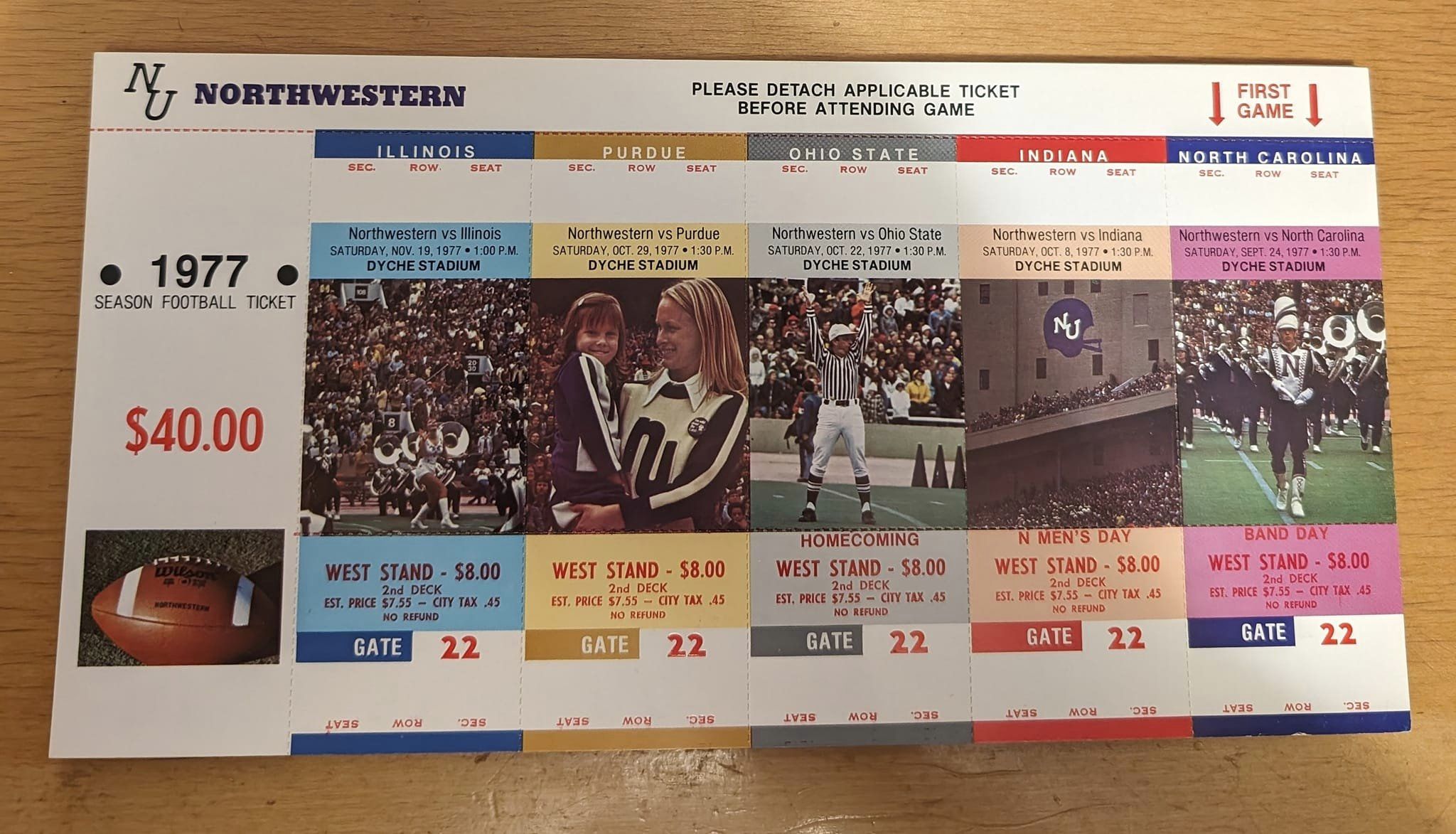 1977 Northwestern Wildcats Season ticket sheet