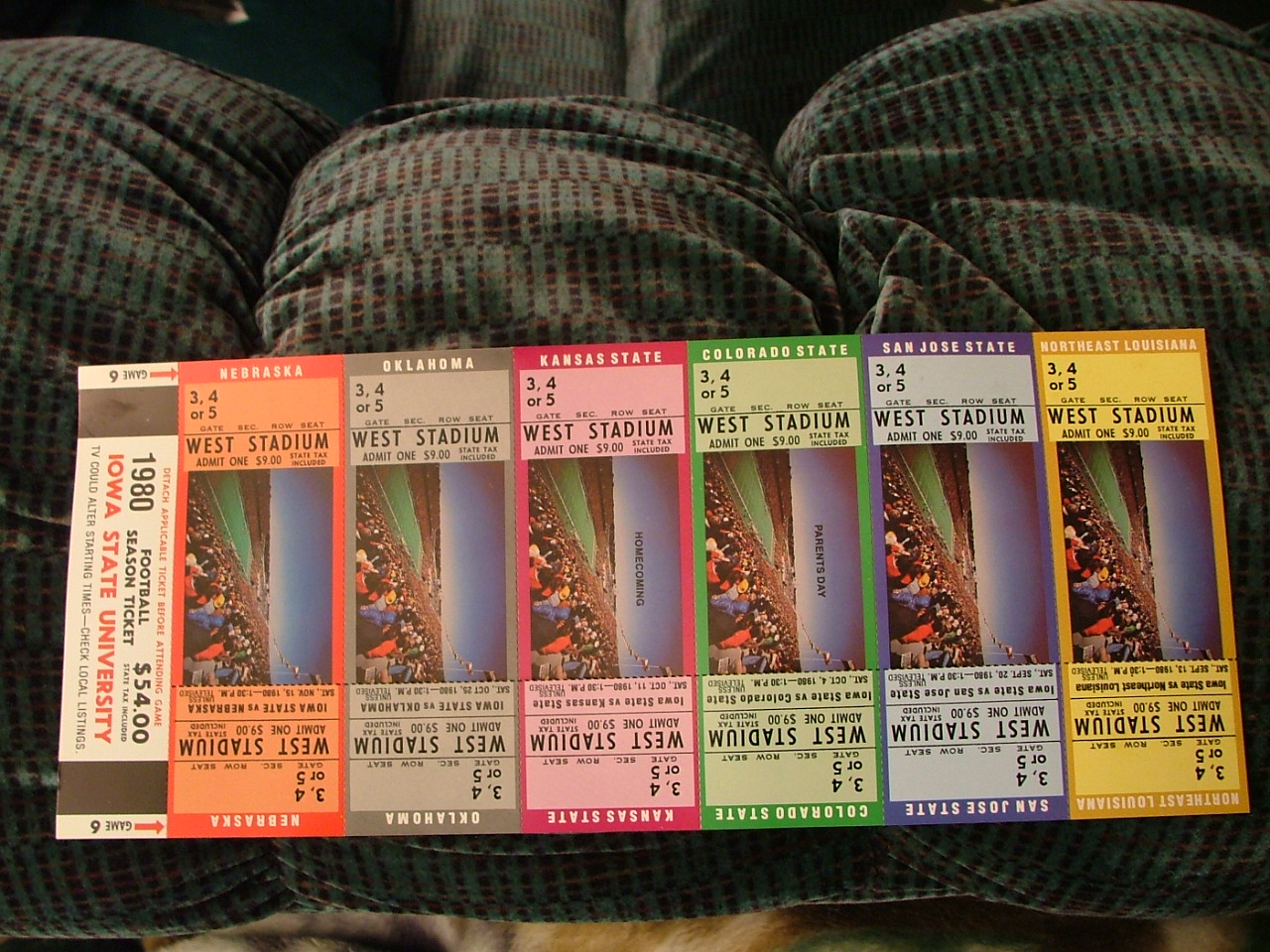 1980 Iowa State University Cyclones Season ticket sheet