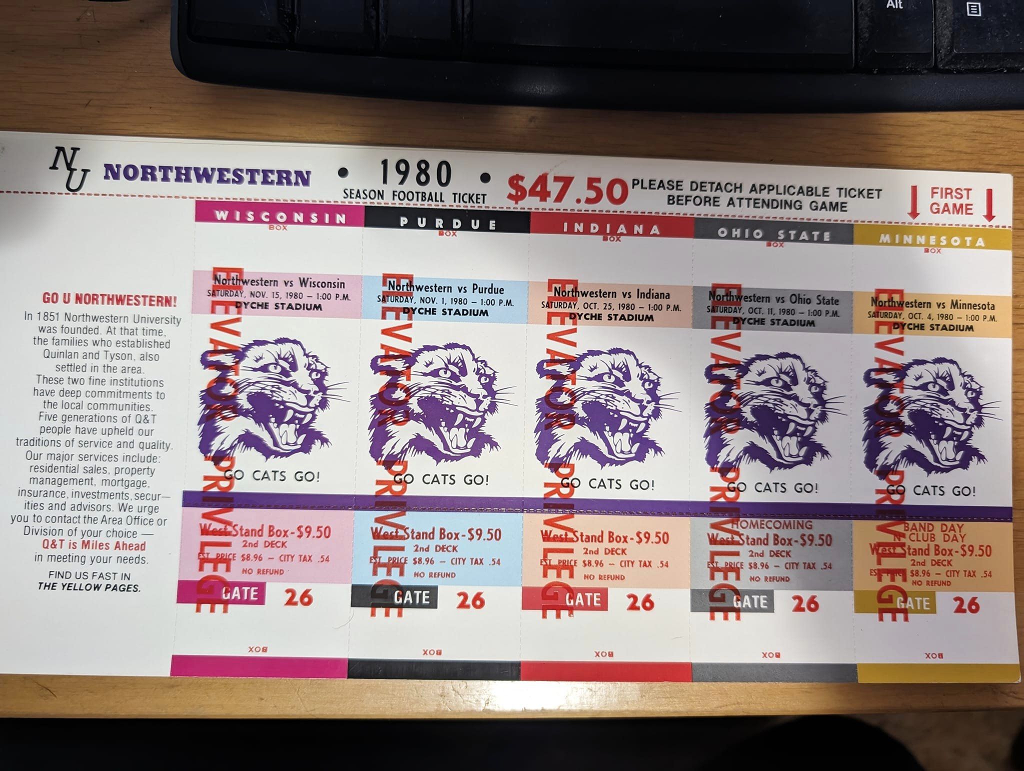 1980 Northwestern Wildcats (Elevator Privilege)