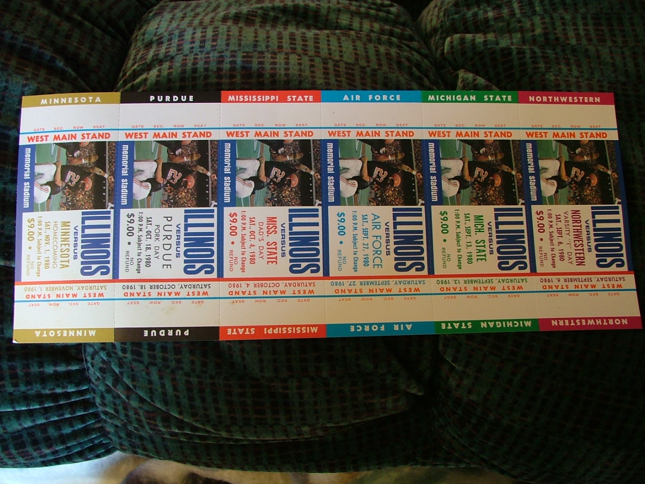 1980 Illinois Fighting Illini football Season ticket sheet, 
