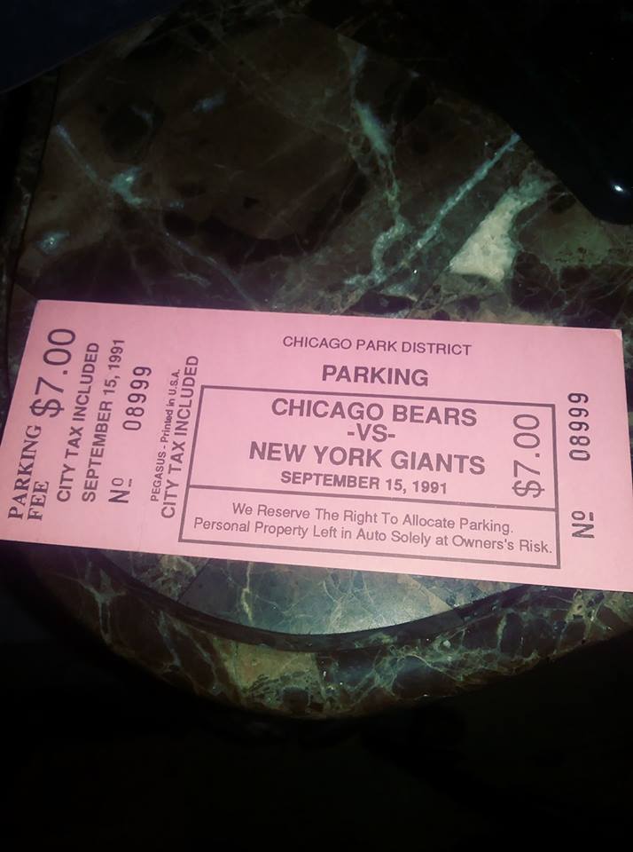 Chicago Bears vs. New York Giants 1991 Parking Pass