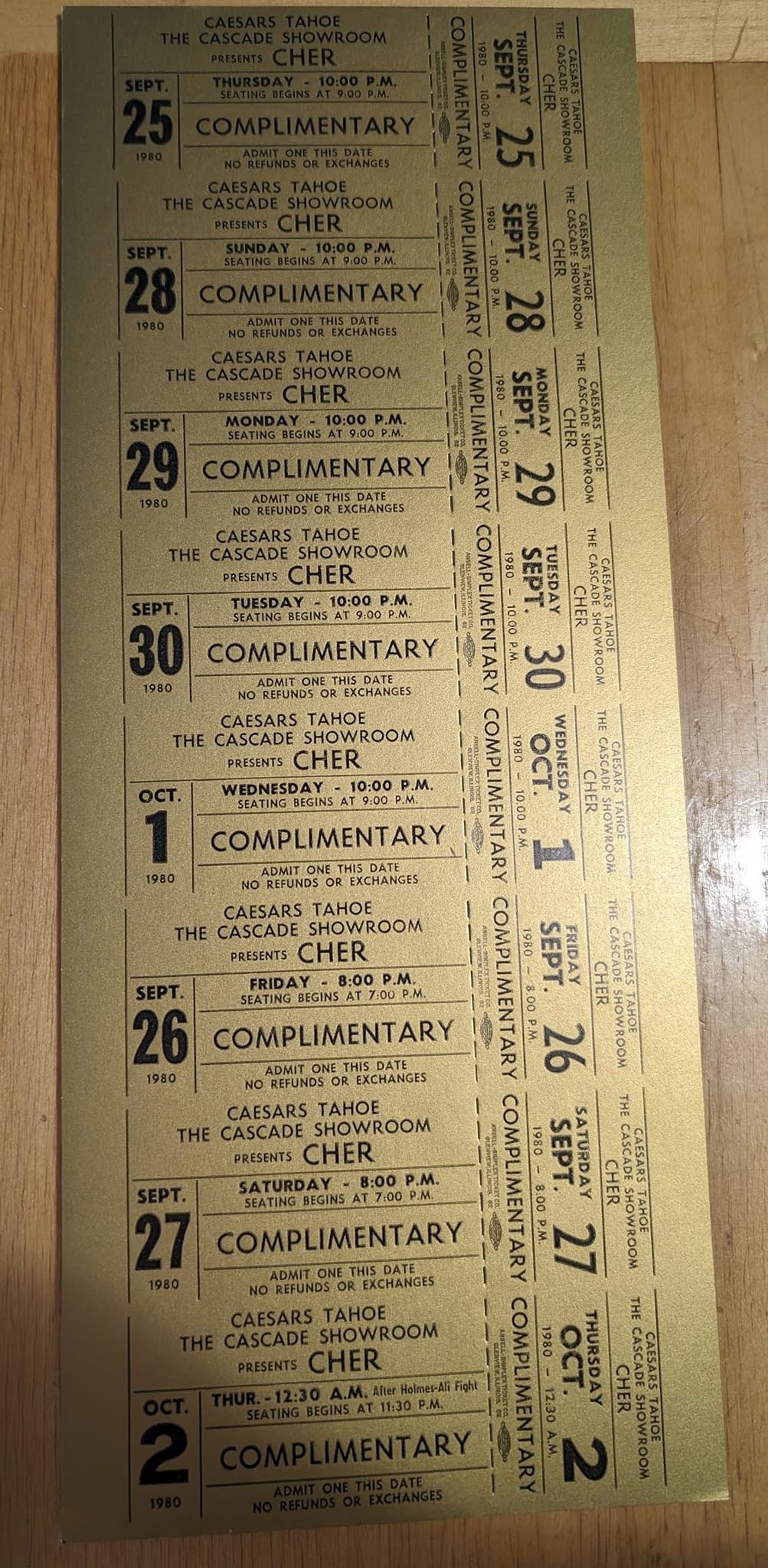 Vintage Caesars Tahoe Cher Show Tickets