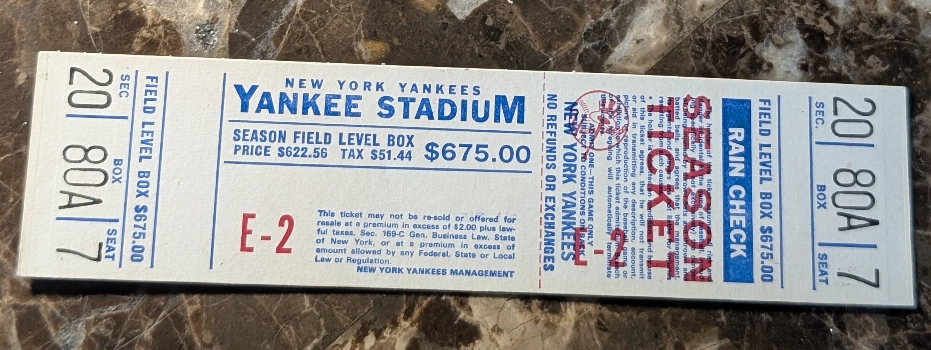 New York Yankees Yankee Stadium Season Ticket