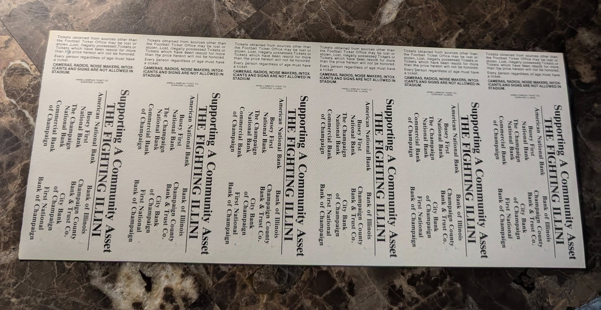 1980 Illinois Fighting Illini football Season ticket sheet Seating