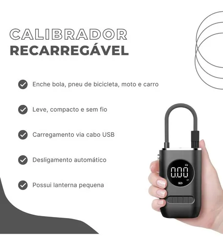 Calibrador Compressor Pneu Digital Carro Bike Moto Sem Fio