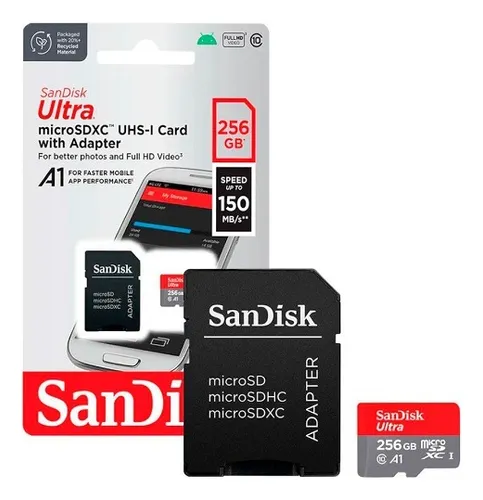 Cartao Memoria Sandisk Micro Sdxc Ultra 150mb/s 256gb