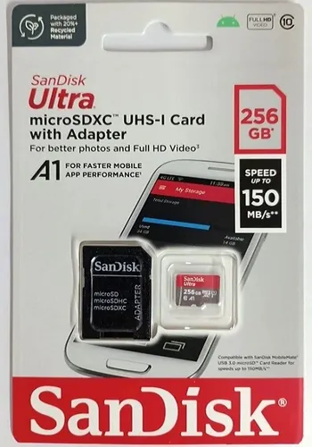 Cartao Memoria Sandisk Micro Sdxc Ultra 150mb/s 256gb