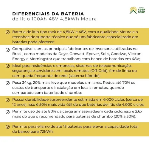Bateria Solar Moura 100ah 48v 48msl100 Lítio