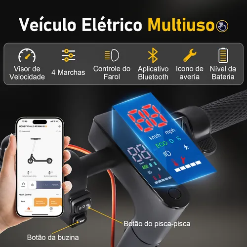 HONEYWHALE M2 MAX-B Patinete Elétrico Dobrável para Adultos com Assento, Motor de 500W, Velocidade Máxima de 32 km/h, Autonomia Máxima de 32km, Scooter Elétrica com Aplicativo Bluetoot