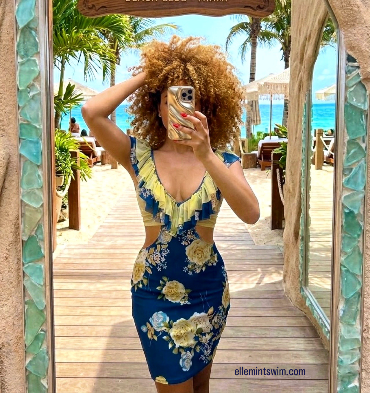 Casey, Sheer Floral Print Green Yellow Ruffle Summer Dress