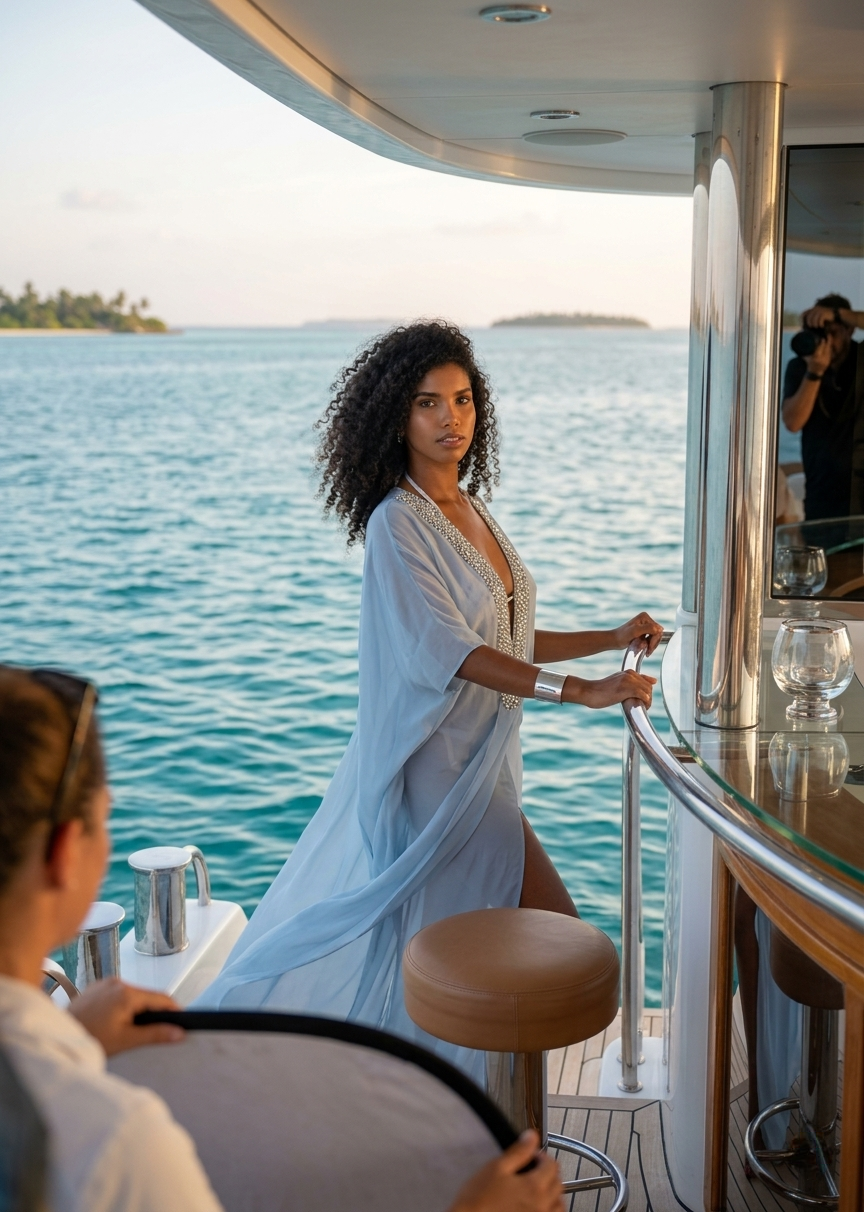 Lana, Hand-Beaded Silver Beads, Sky-Blue Chiffon Kaftan Resort Wear Beach Cover Up