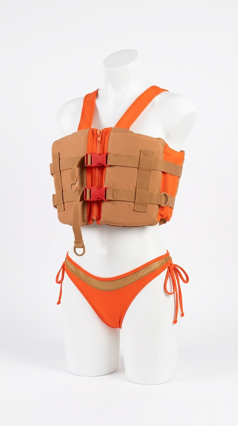 The Nile, Cropped, Neoprene, Orange Nude, Life Vest Bikini Bottom Set