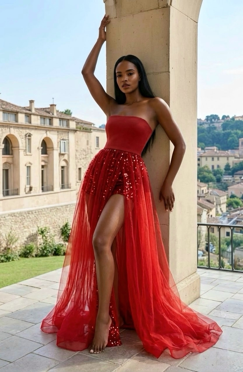 Cynthia, Red Tulle Resort Wear Beach Cover Up Valentines Maternity