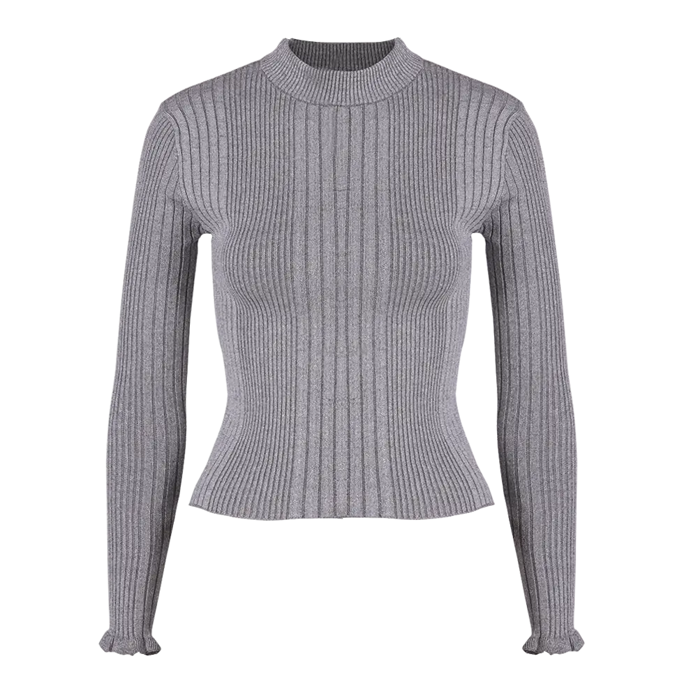Gray Ribbed Knit Sweater