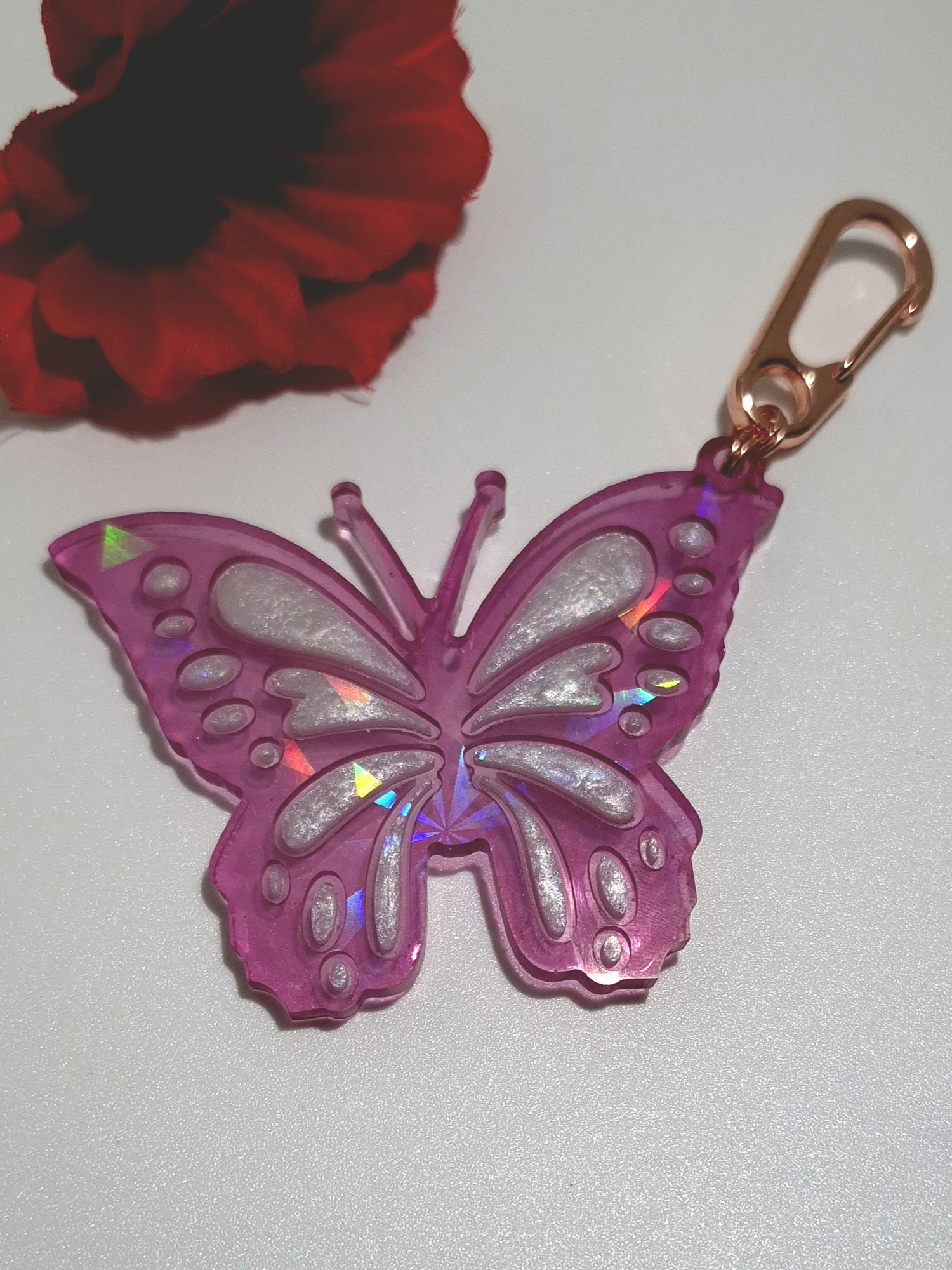 Porte-clé papillon 'HOLO ROSE'