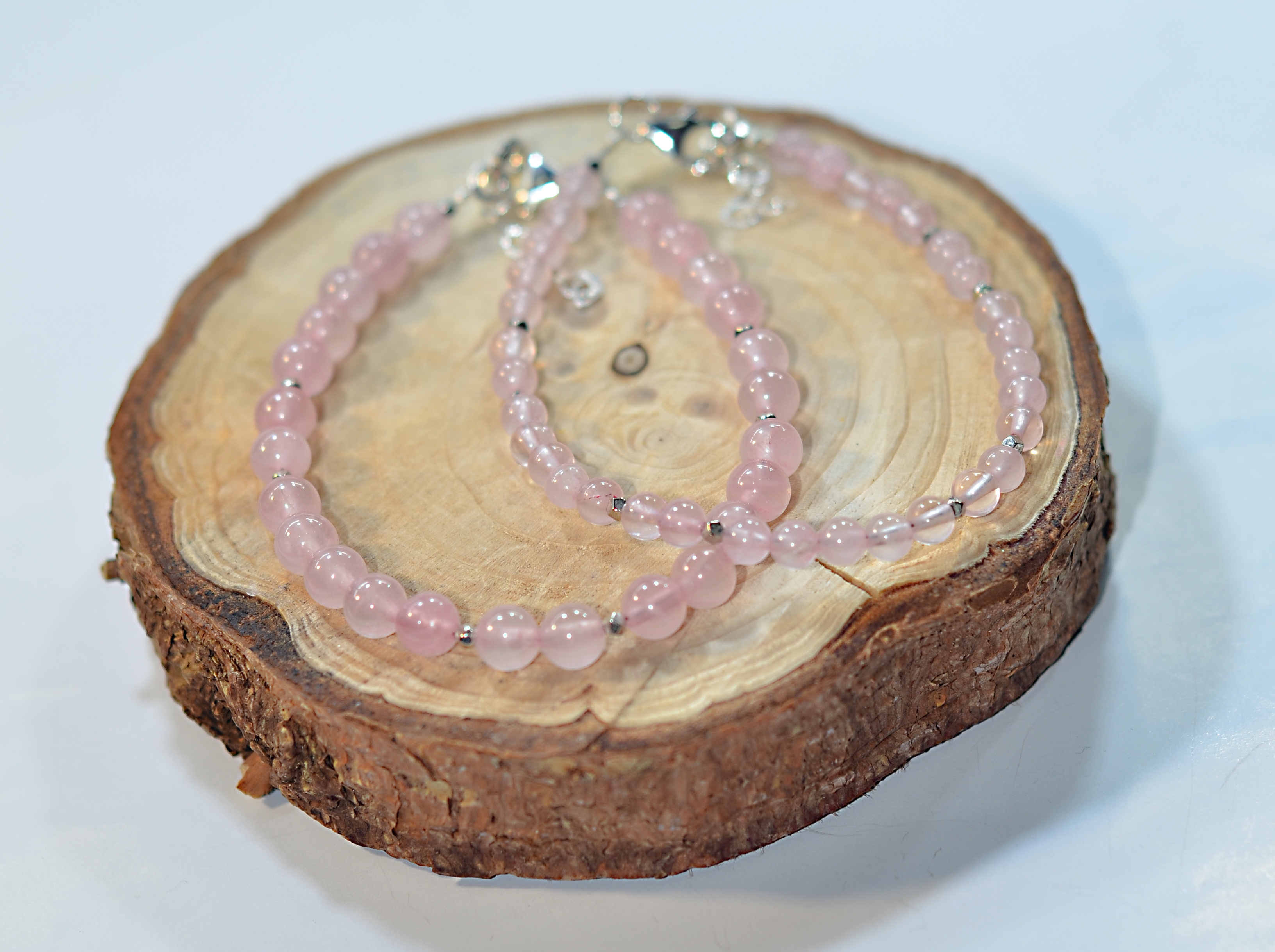 Biżuteria z kamieni naturalnych bransoletka z kwarcem różowym - nr kat. 348 a,b,c