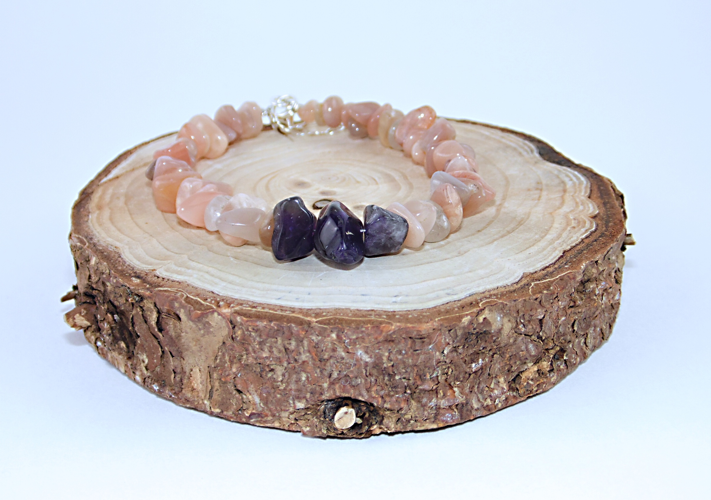 Biżuteria z kamieni naturalnych bransoletka z kamieniem słonecznym i ametystem- nr kat. 328a