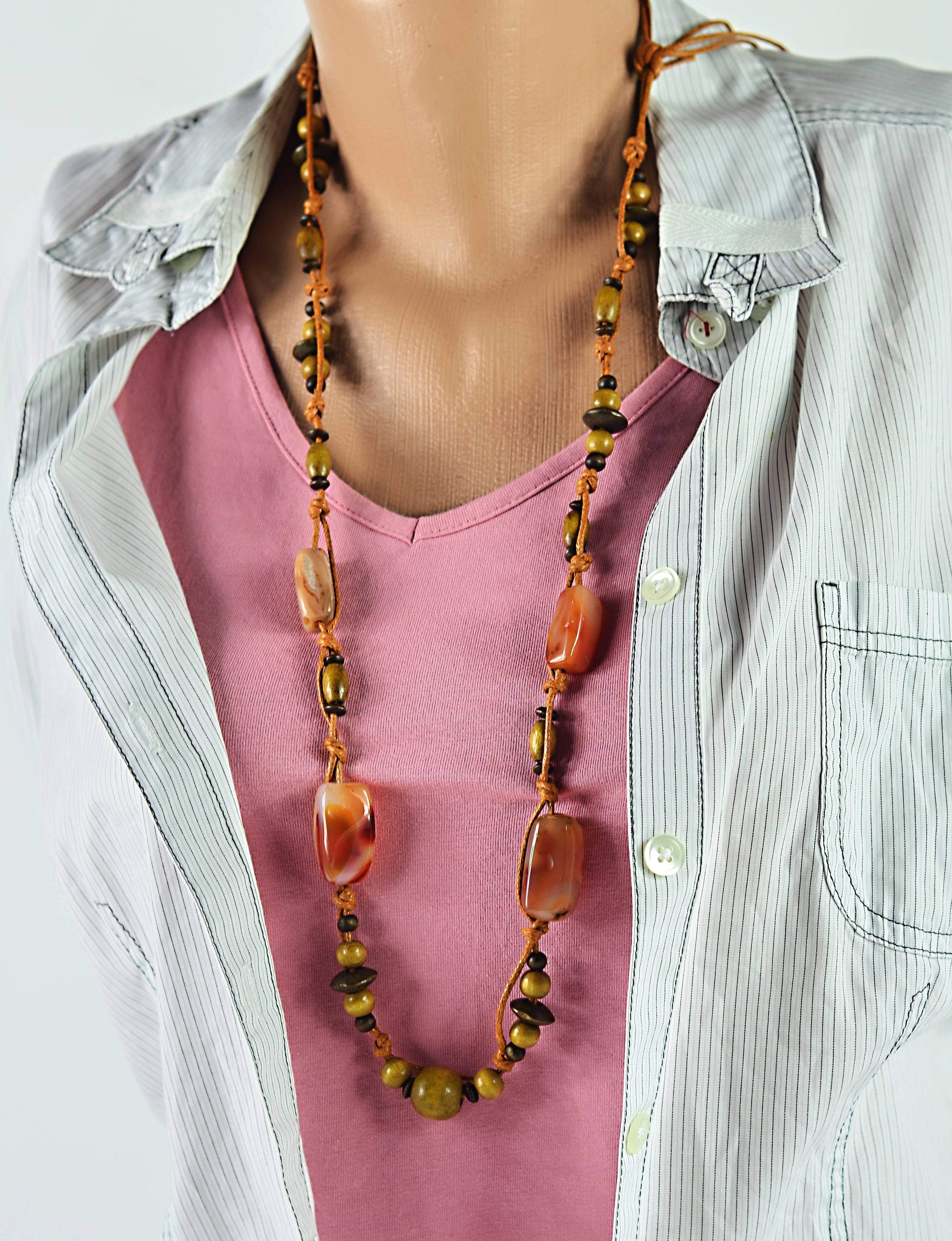 Biżuteria z kamieni naturalnych naszyjnik makrama - nr kat. M5