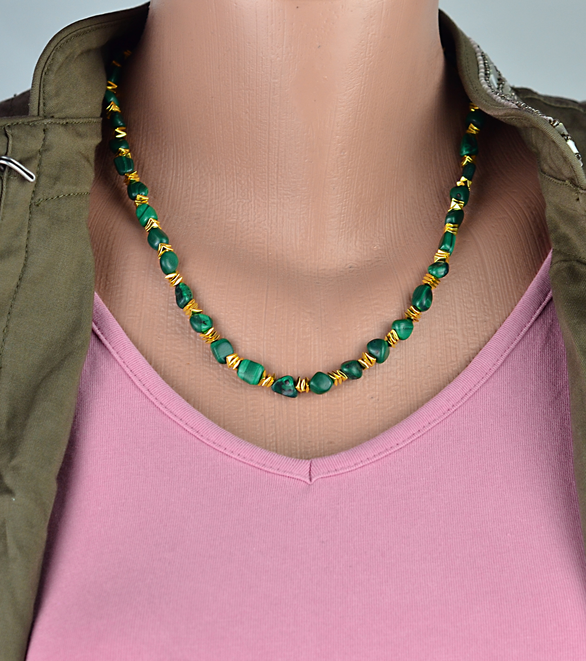 Biżuteria z kamieni naturalnych - Naszyjnik oraz bransoletka z malachitem - nr kat. 306