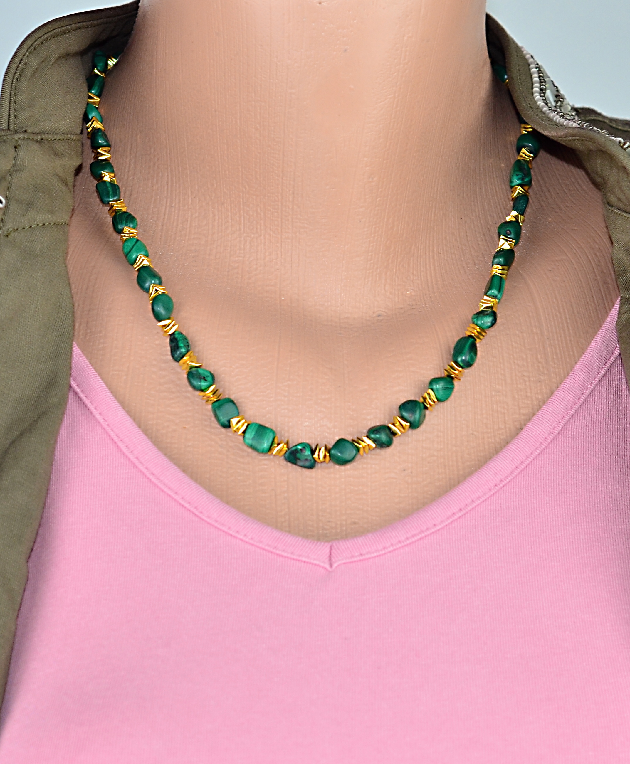 Biżuteria z kamieni naturalnych - Naszyjnik oraz bransoletka z malachitem - nr kat. 306