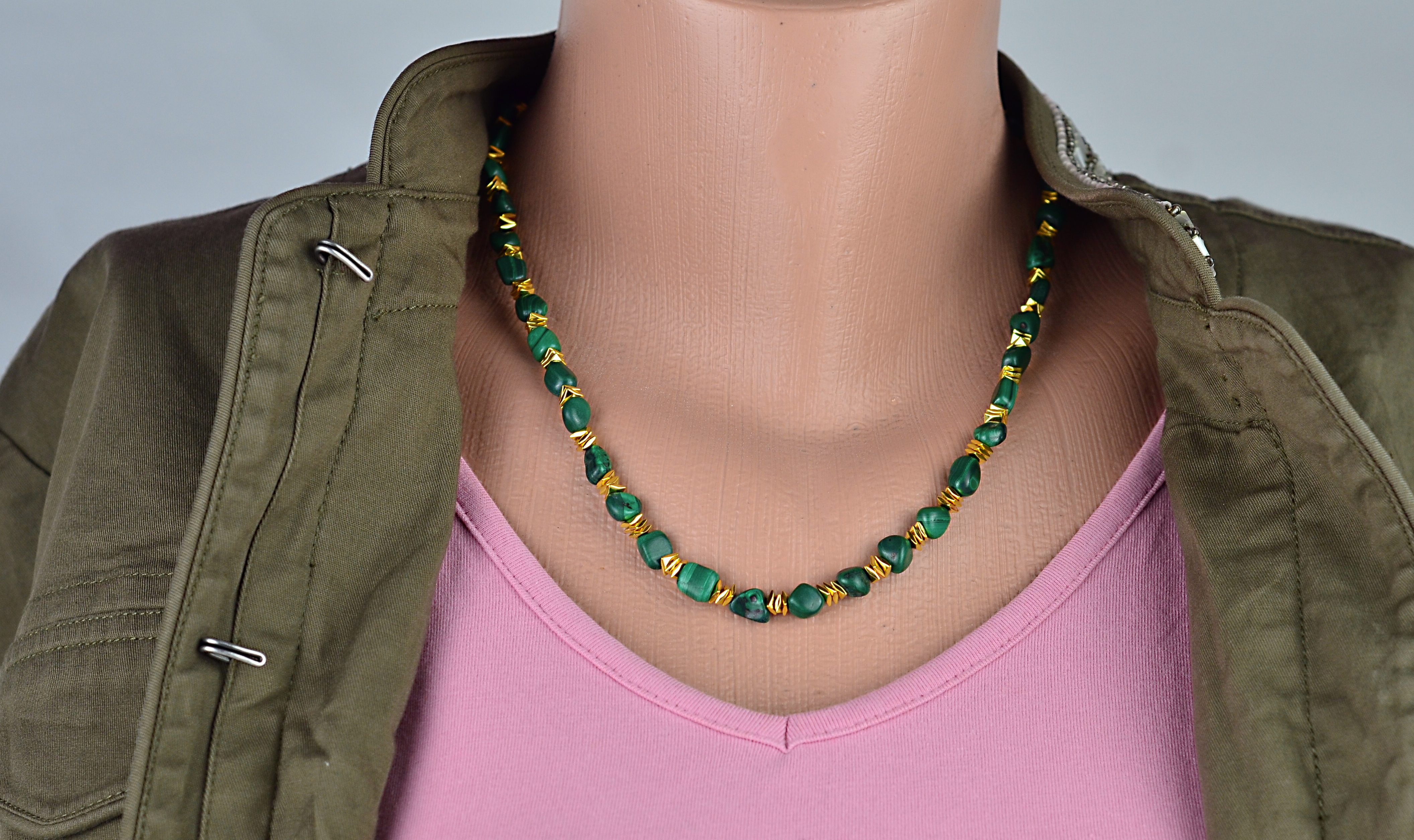 Biżuteria z kamieni naturalnych - Naszyjnik oraz bransoletka z malachitem - nr kat. 306