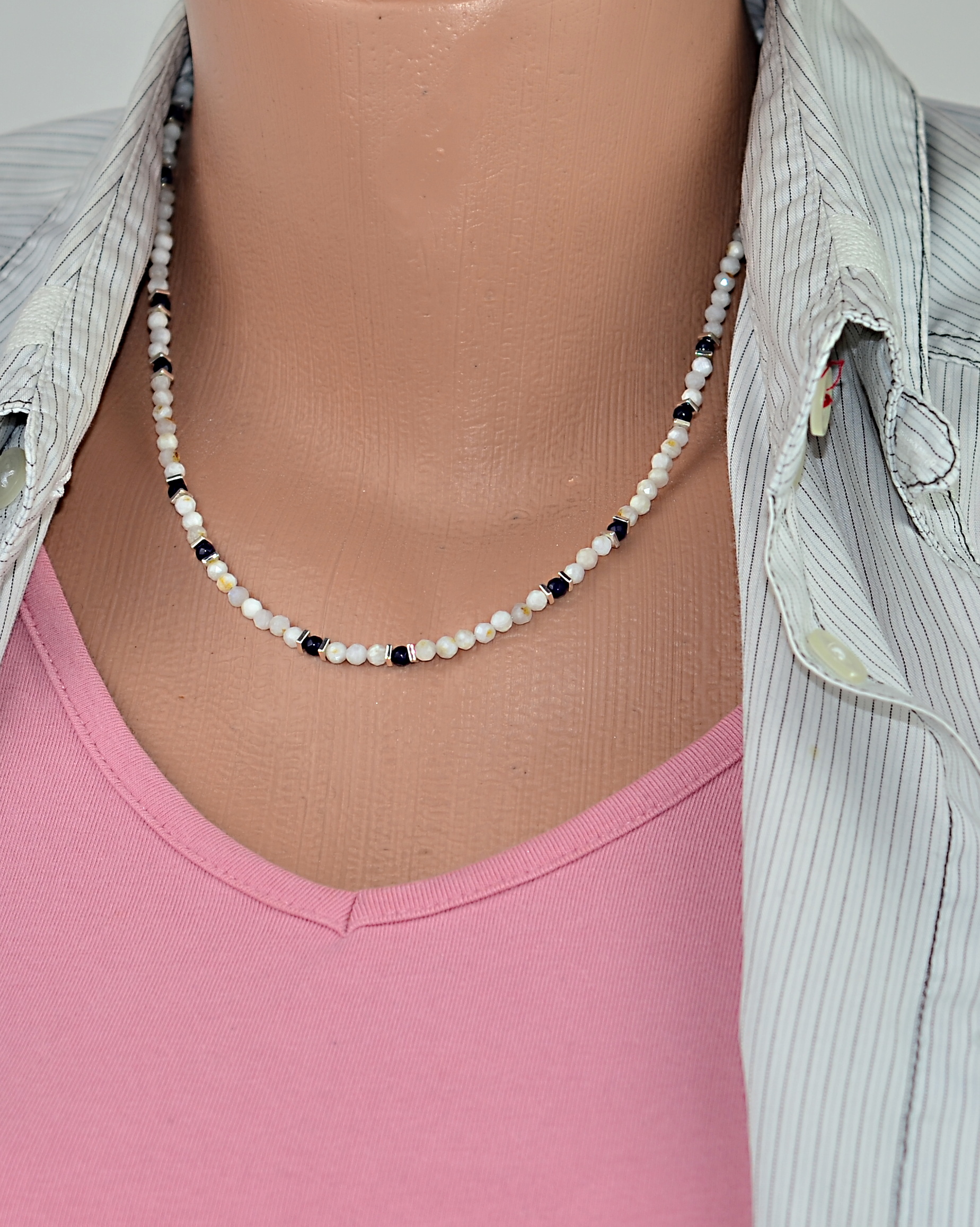 Biżuteria z kamieni naturalnych - Naszyjnik oraz bransoletka z Akwamarynem i Agatem - nr kat. 303