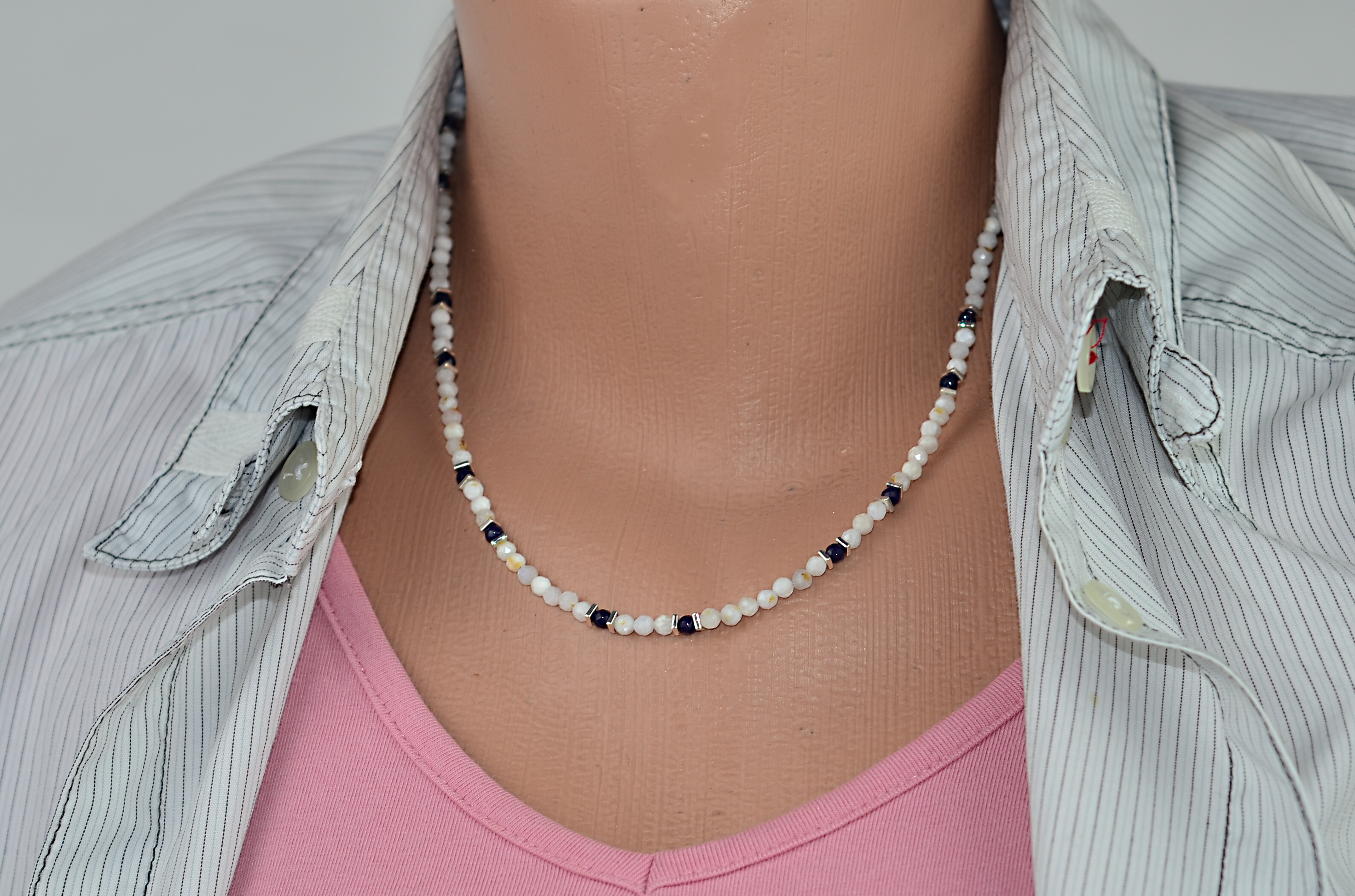 Biżuteria z kamieni naturalnych - Naszyjnik oraz bransoletka z Akwamarynem i Agatem - nr kat. 303