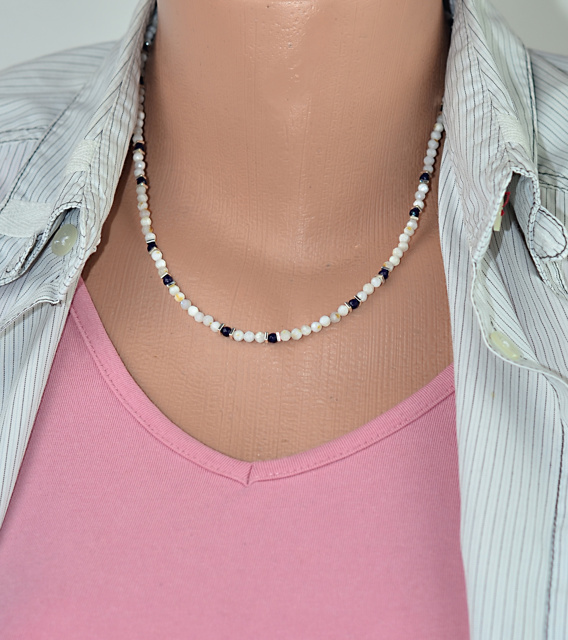 Biżuteria z kamieni naturalnych - Naszyjnik oraz bransoletka z Akwamarynem i Agatem - nr kat. 303