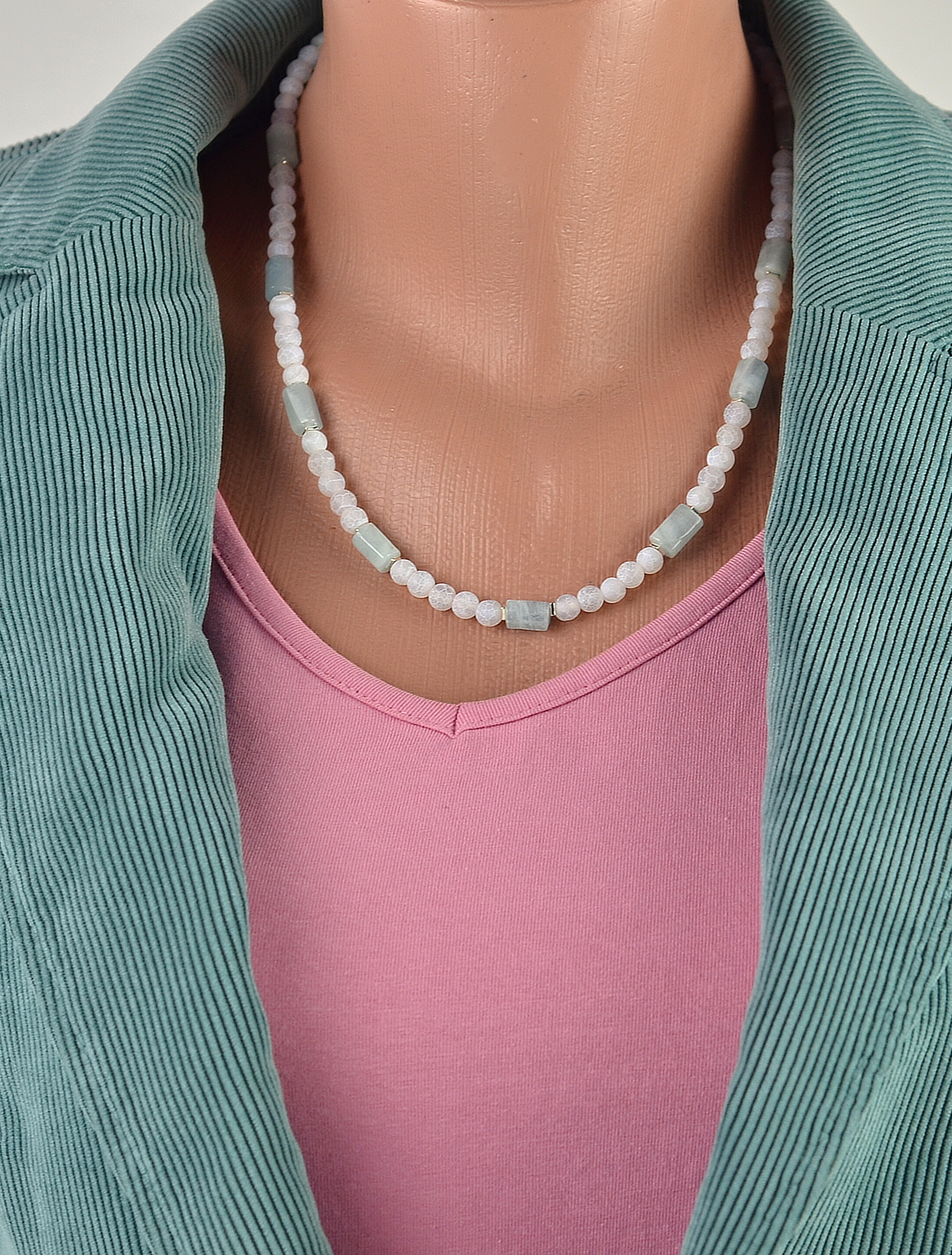 Biżuteria z kamieni naturalnych - Naszyjnik z akwamarynem i agatem - nr kat. 299