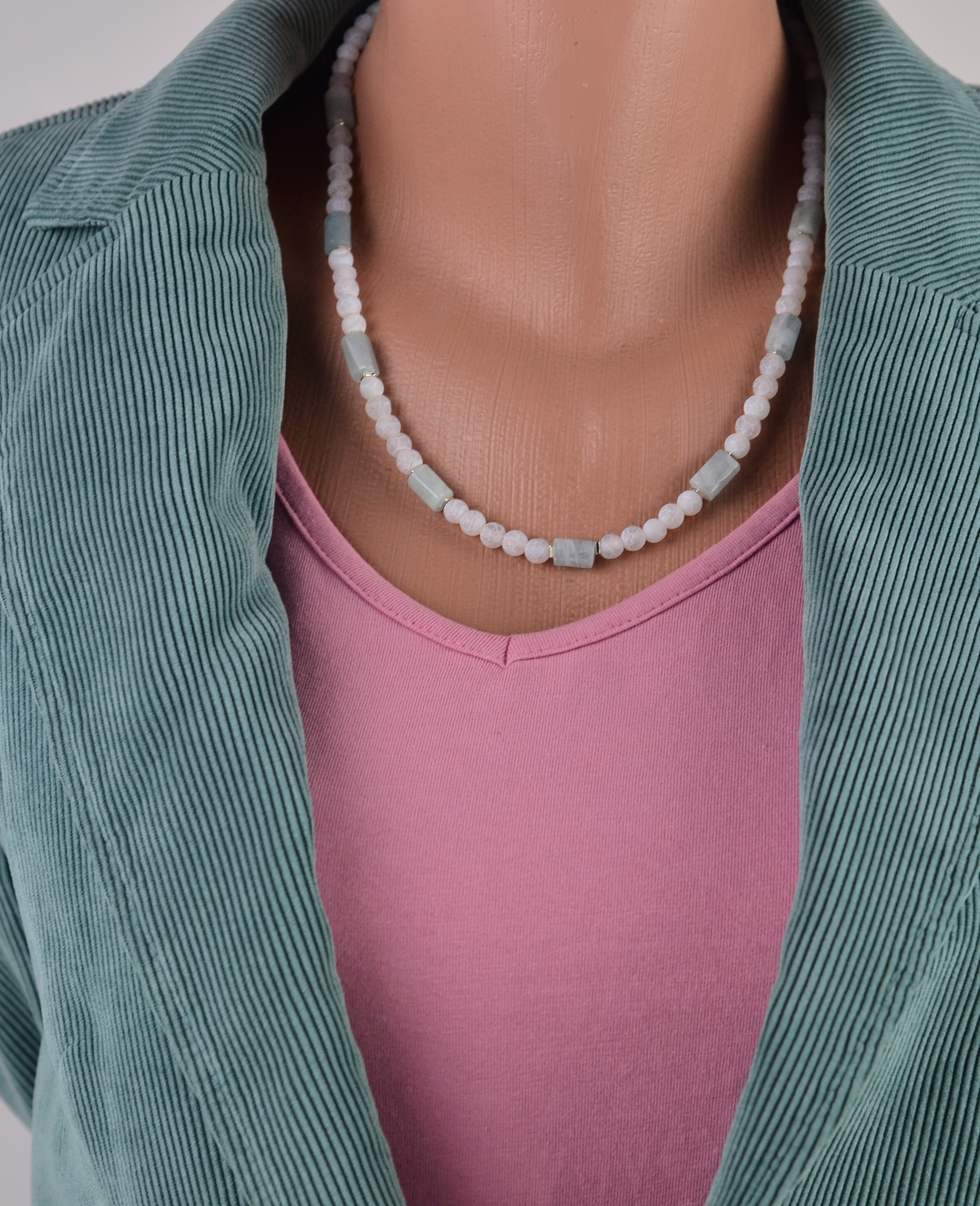 Biżuteria z kamieni naturalnych - Naszyjnik z akwamarynem i agatem - nr kat. 299