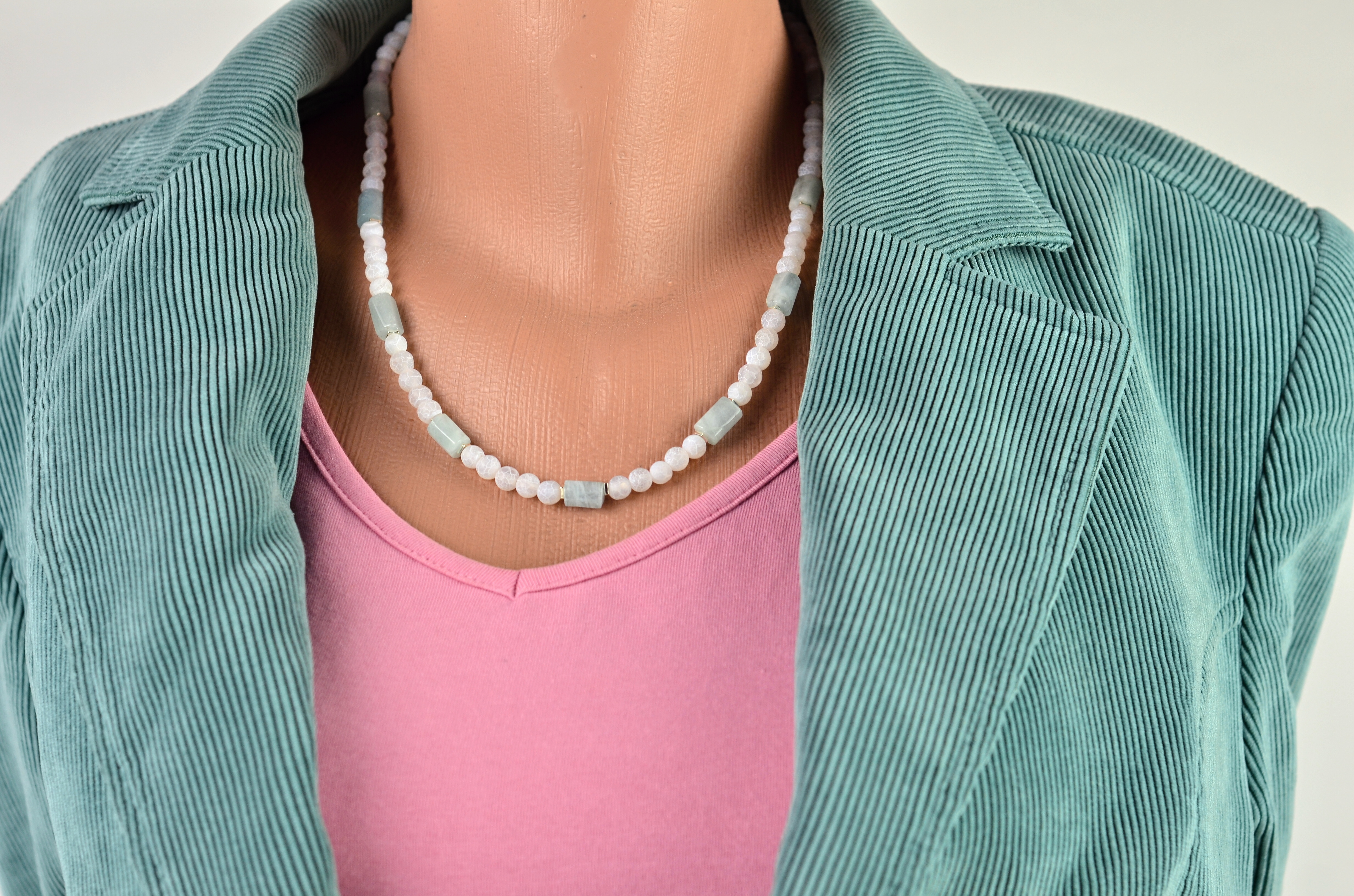 Biżuteria z kamieni naturalnych - Naszyjnik z akwamarynem i agatem - nr kat. 299