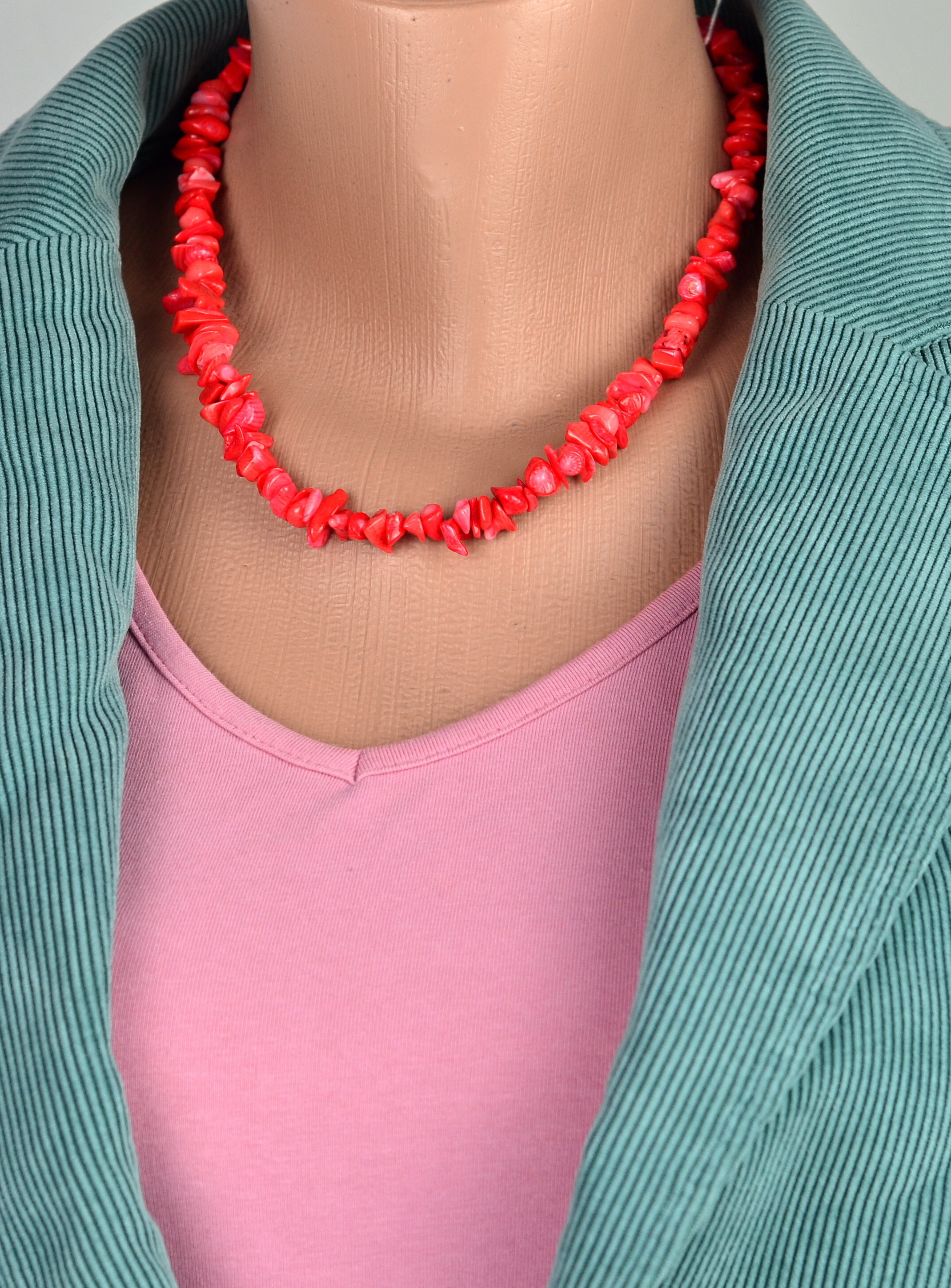 Biżuteria z kamieni naturalnych. Naszyjnik oraz bransoletka z koralem - nr kat. 296