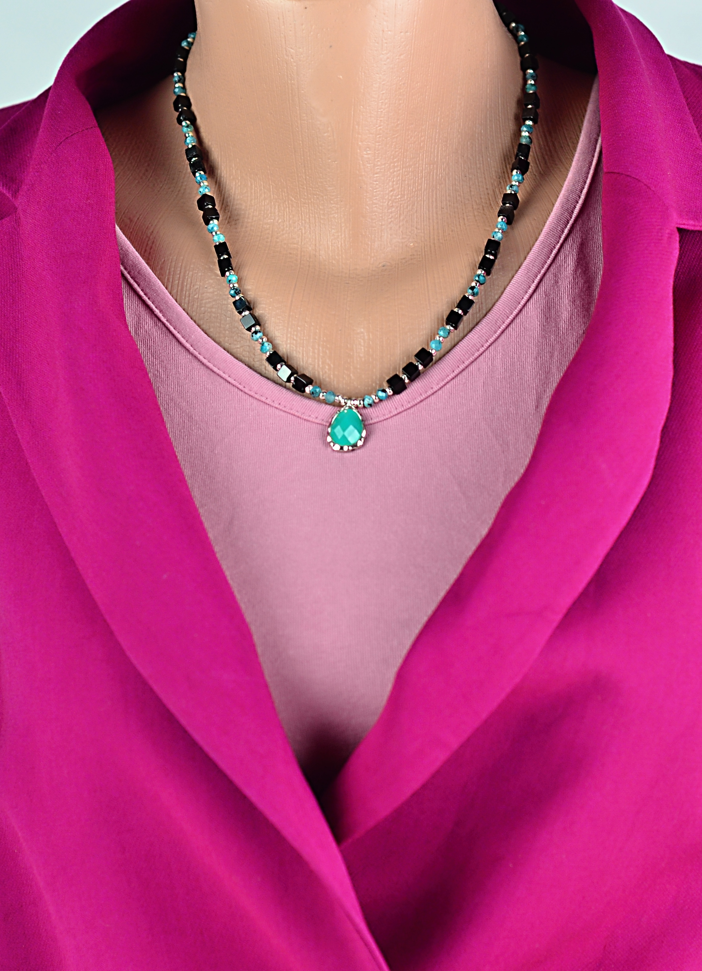 Biżuteria z kamieni naturalnych - naszyjnik oraz bransoletka - Onyks, Jadeit Chryzopraz - nr kat.275