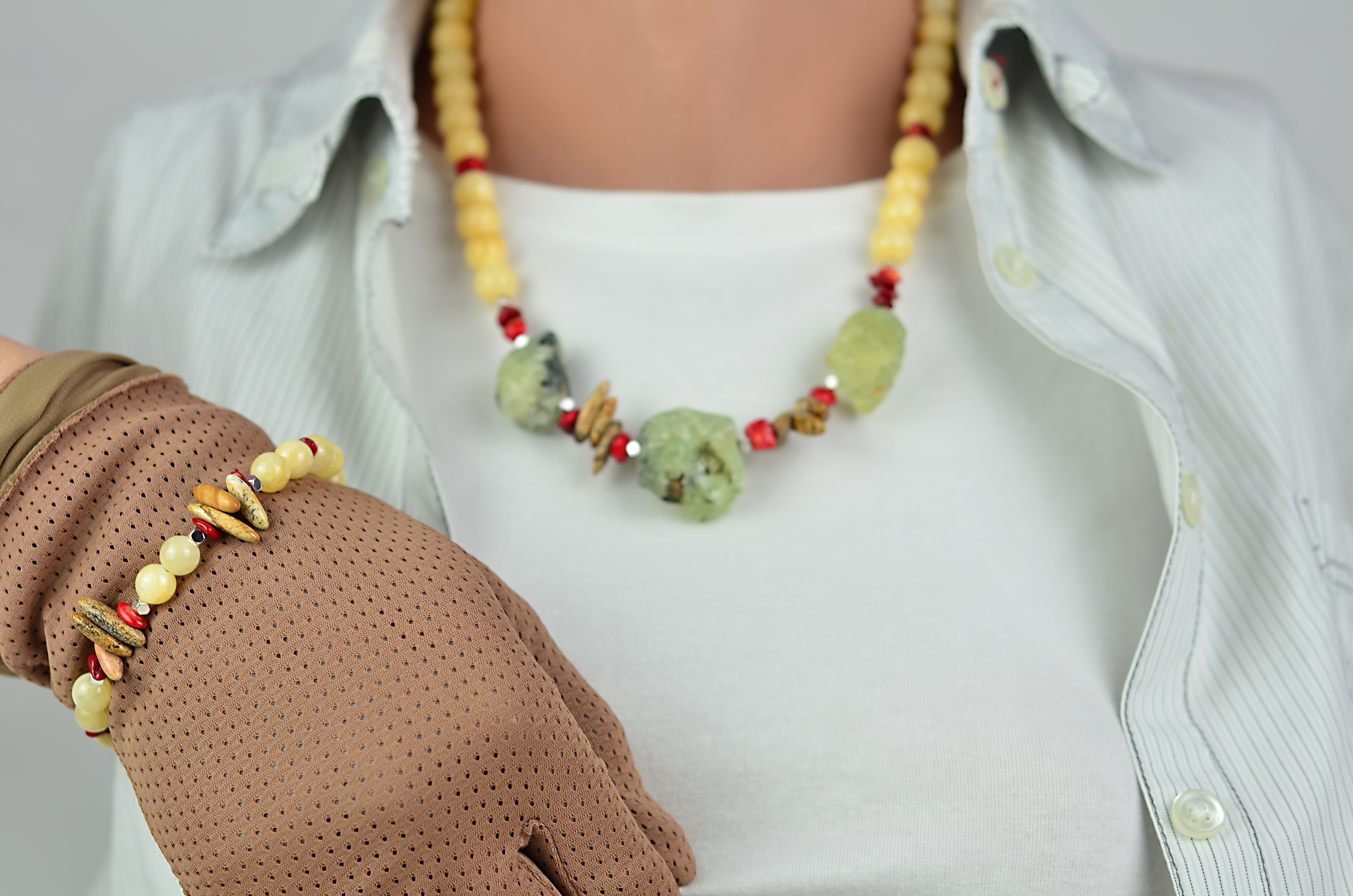 Naszyjnik i bransoletka z nefrytem - nr kat. 60, 60a