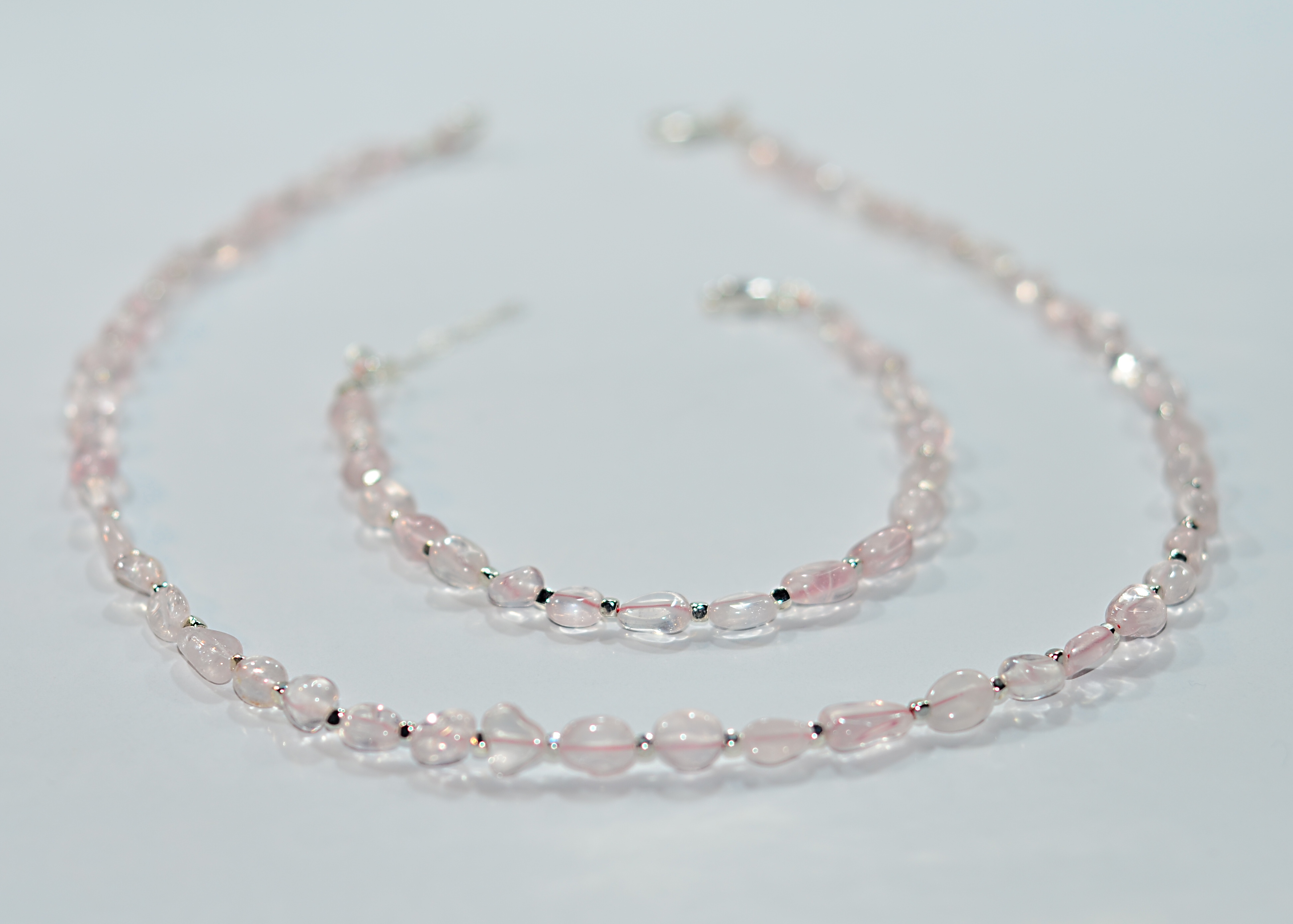 Naszyjnik i bransoletka z kwarcem różowym - nr kat. 210, 210a