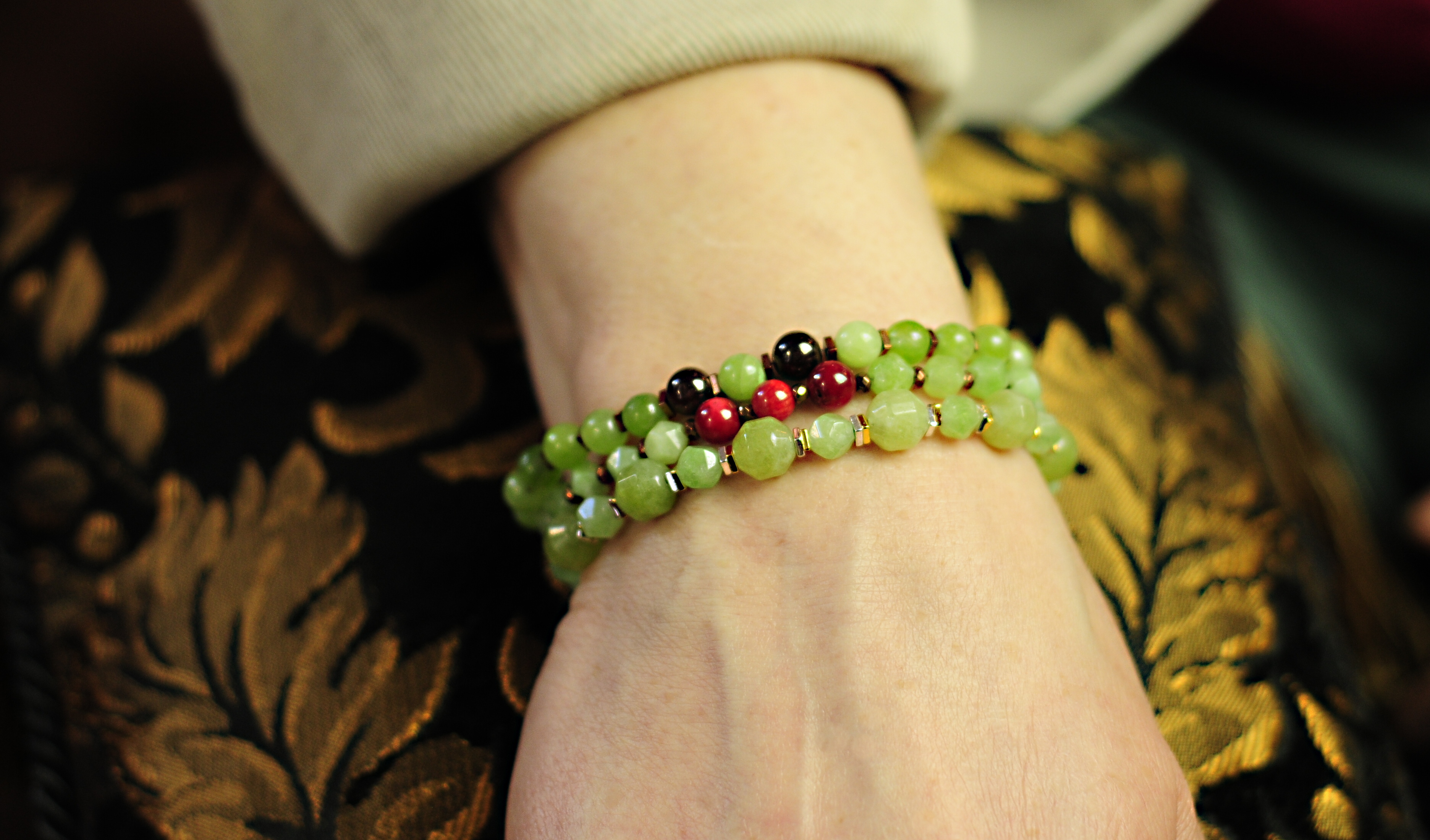 Bransoletka z oliwinem i granatem - 366a