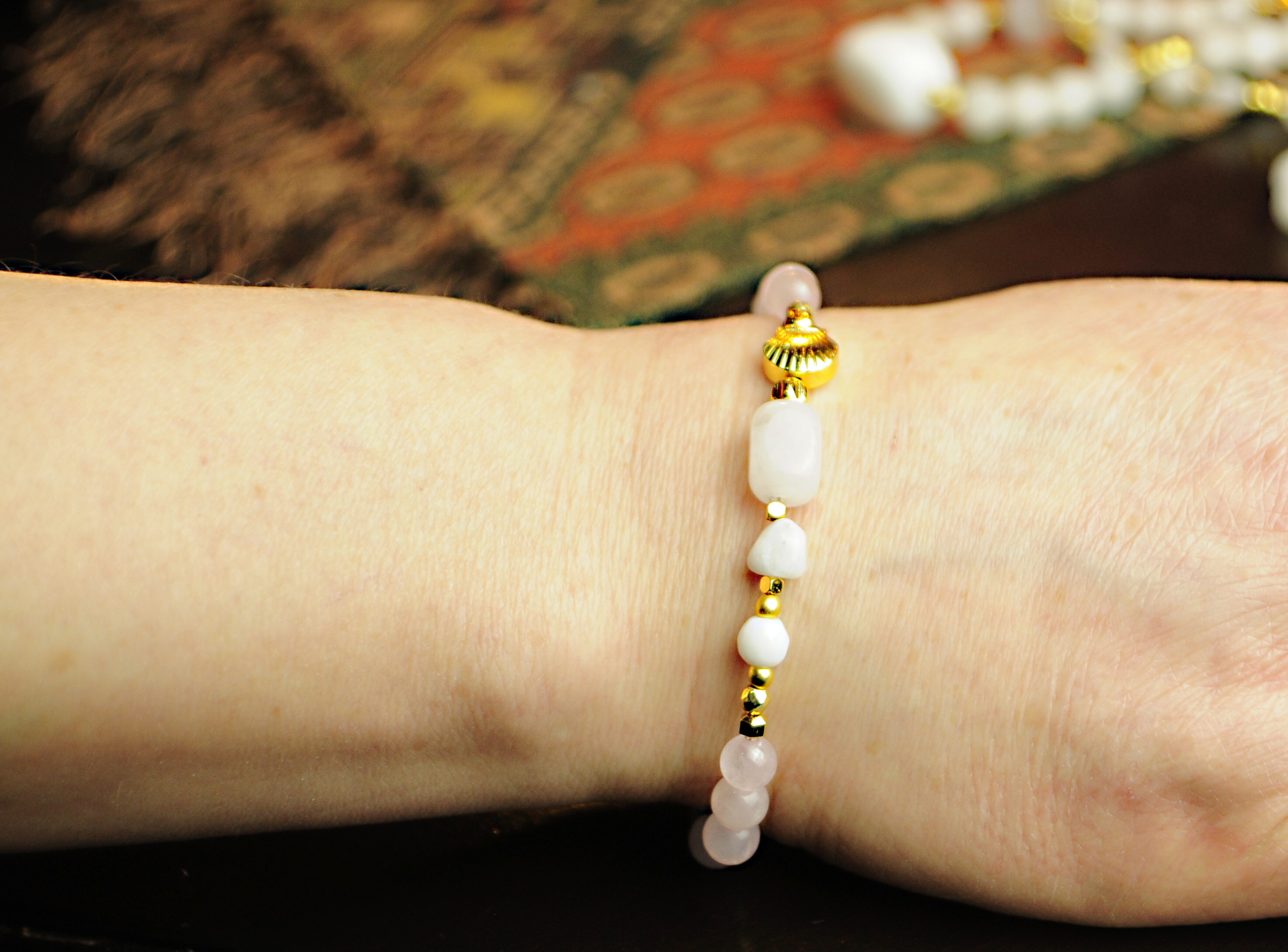 Naszyjnik i bransoletka z kryształem górskim różowym- nr kat. 372 i 372a