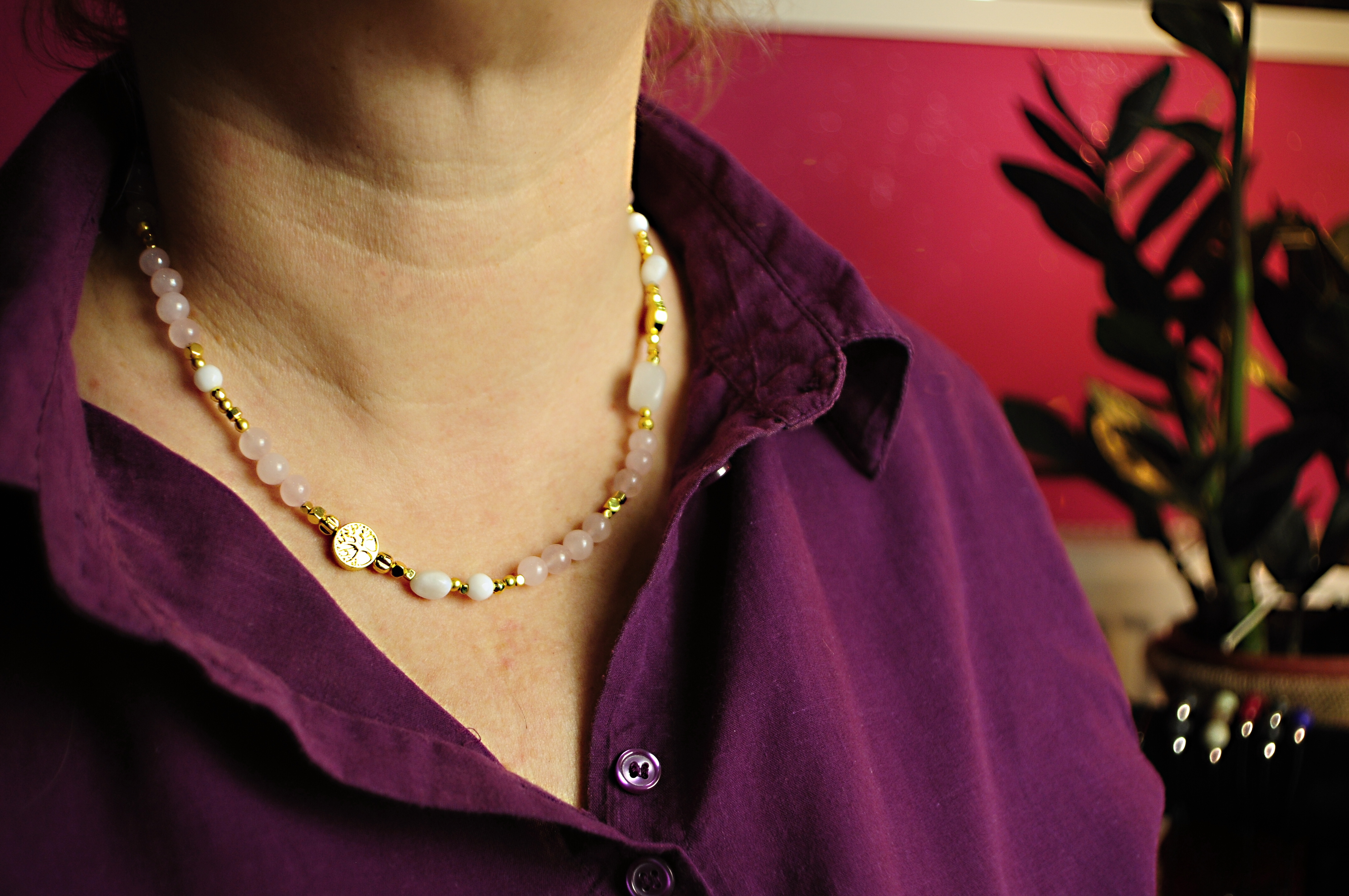 Naszyjnik z kryształem górskim różowym - nr kat. 372 