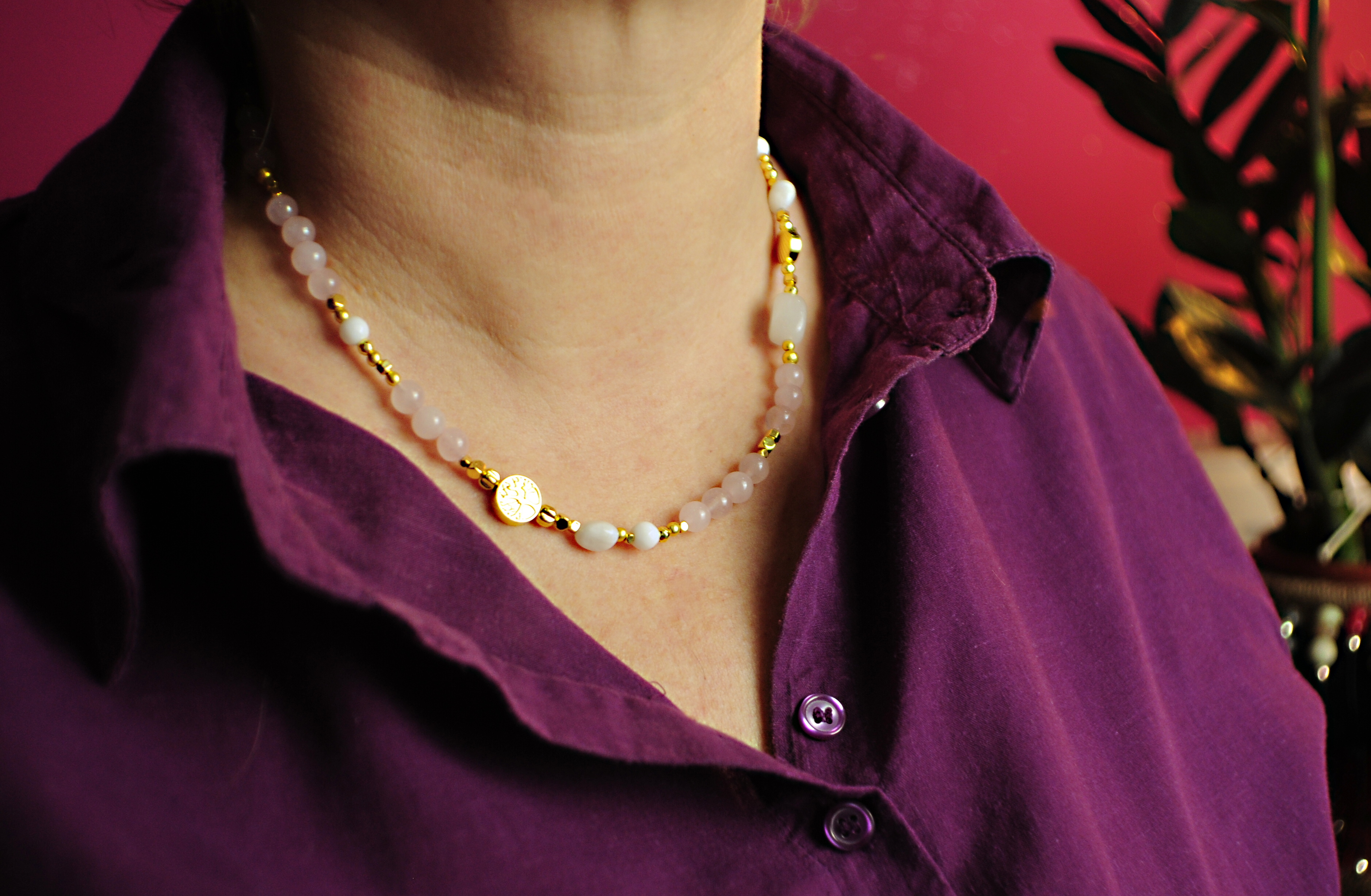 Naszyjnik z kryształem górskim różowym - nr kat. 372 