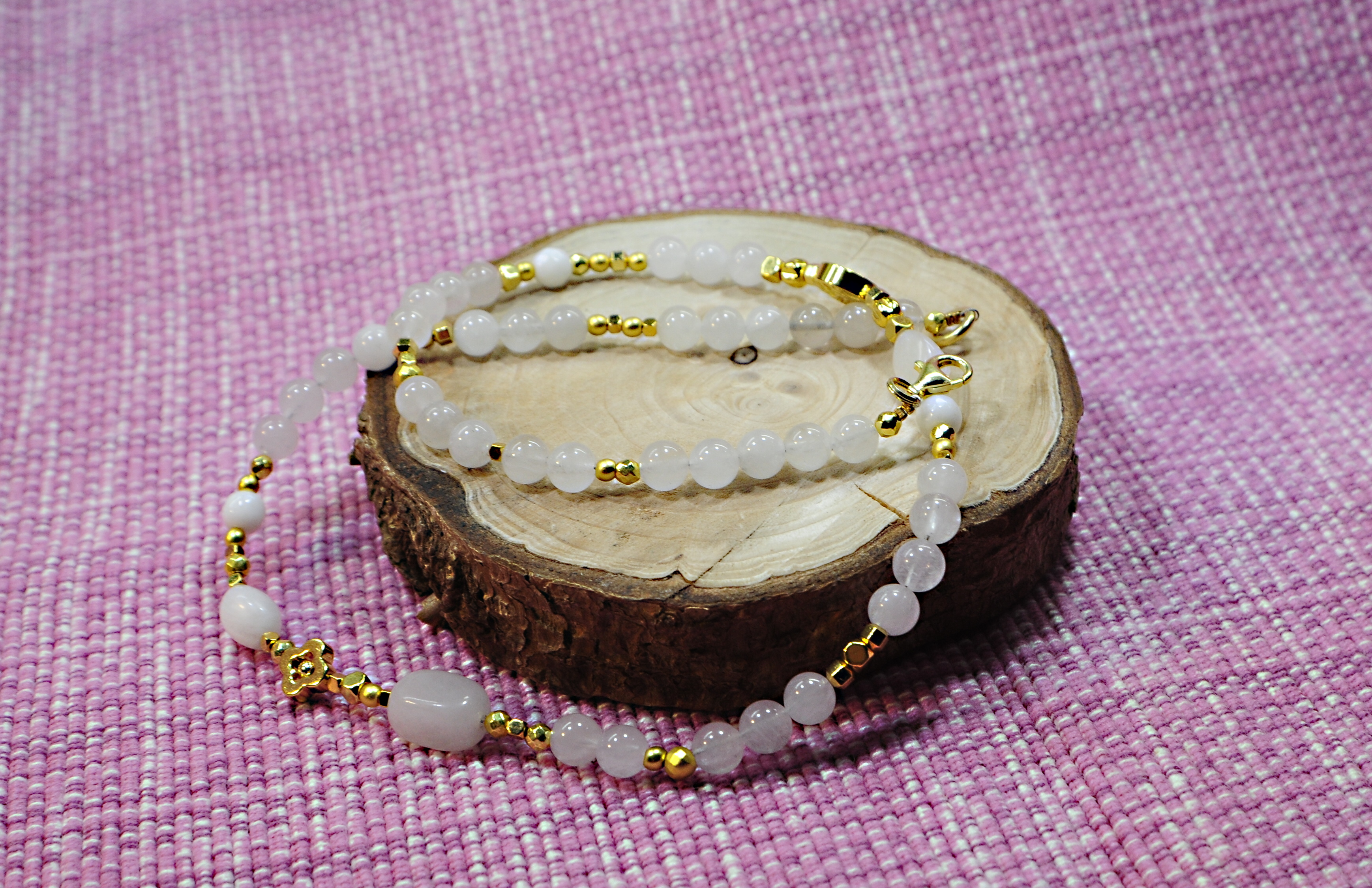 Naszyjnik i bransoletka z kryształem górskim różowym- nr kat. 373 i 373a