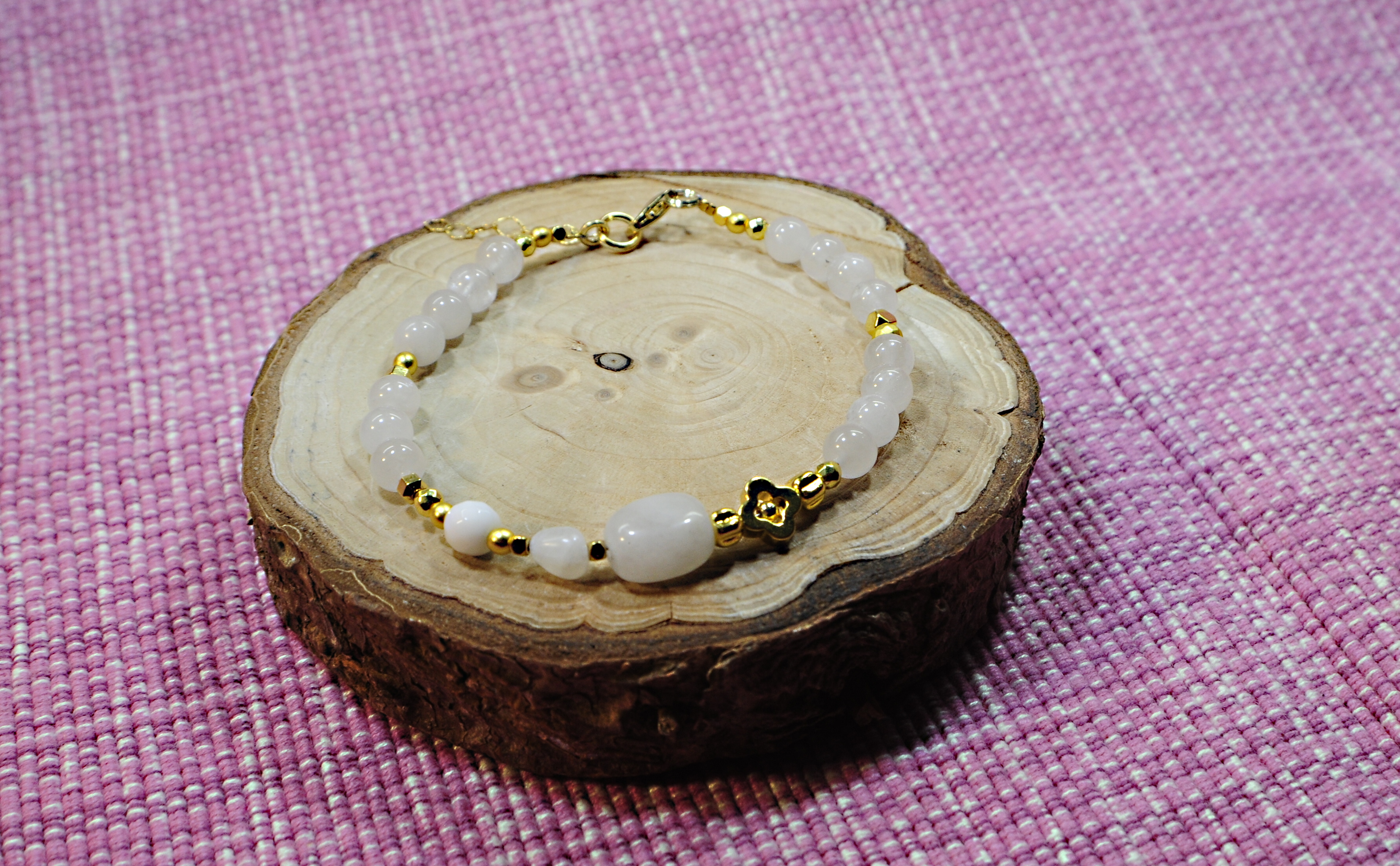 Naszyjnik i bransoletka z kryształem górskim różowym- nr kat. 373 i 373a