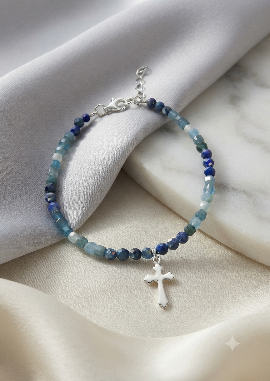 Bransoletka z apatytem, akwamarynu i lapis lazuli - nr kat. 504a