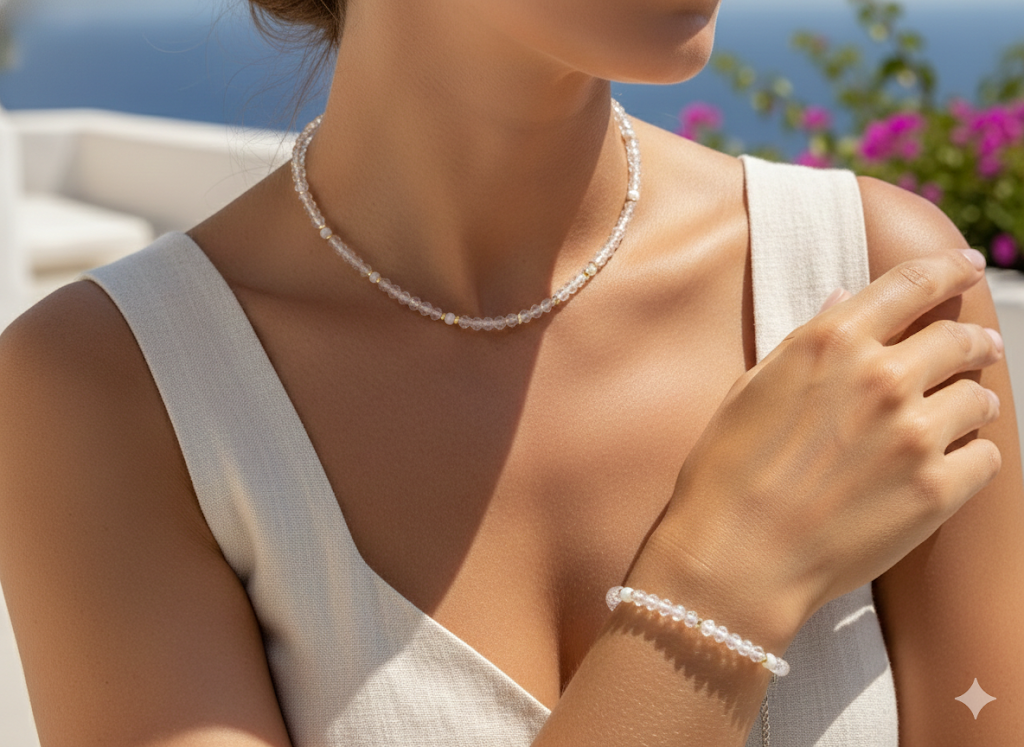 Naszyjnik i bransoletka z kryształem górskim - nr kat. 387 i 387a