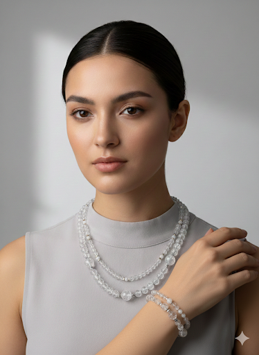 Naszyjnik i bransoletka z kryształem górskim spękanym - nr kat. 477 i 477a