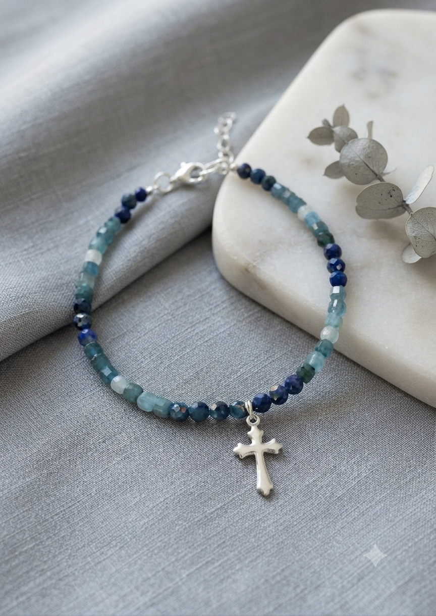 Bransoletka z apatytem, akwamarynu i lapis lazuli - nr kat. 504a