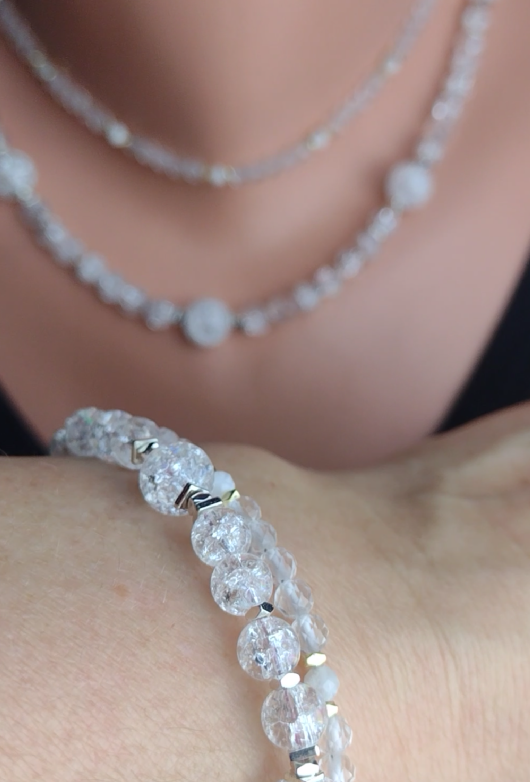 Naszyjnik i bransoletka z kryształem górskim spękanym - nr kat. 477 i 477a