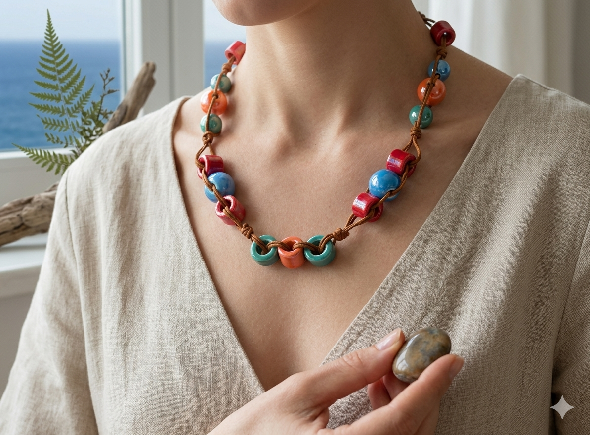 Biżuteria z koralikami ceramicznymi - naszyjnik - nr kat. C2