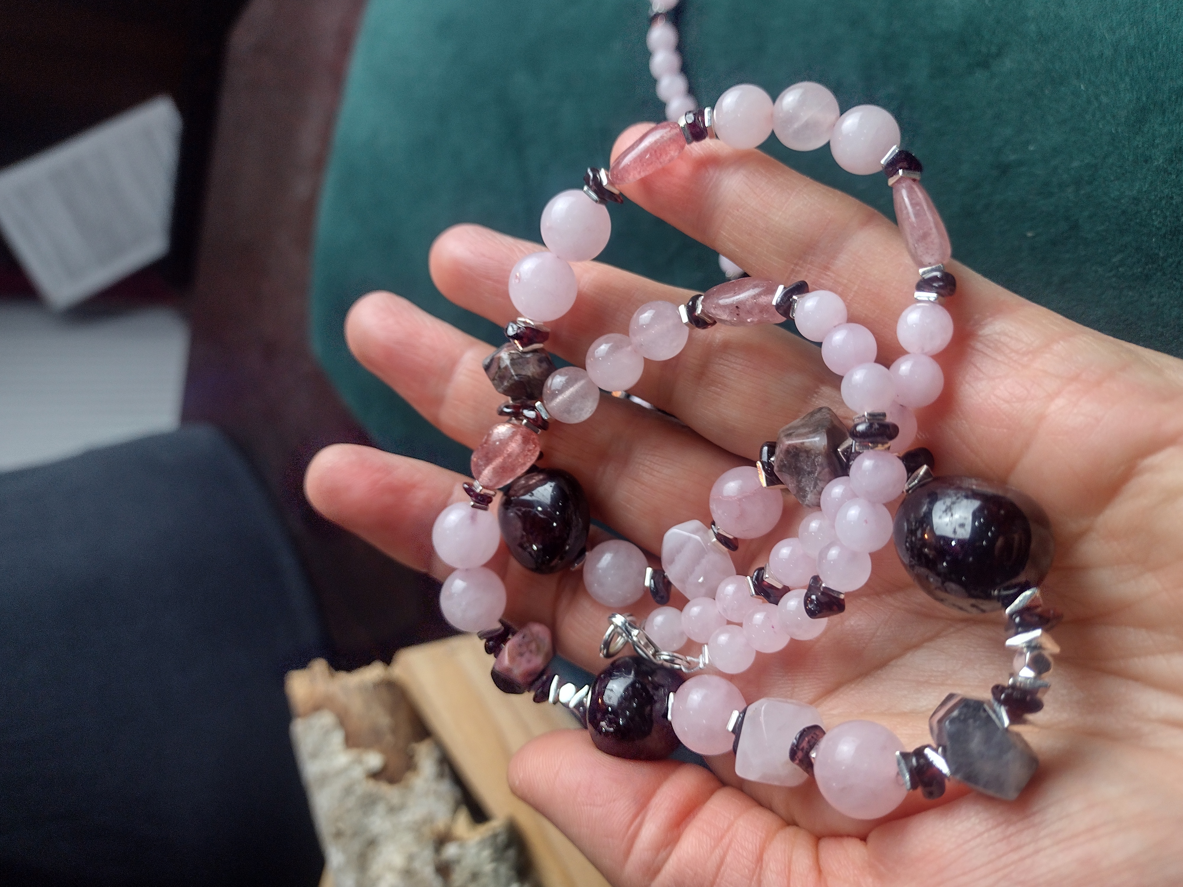 Naszyjnik i bransoletka z kwarcem różowym - nr kat. 466 i 466a