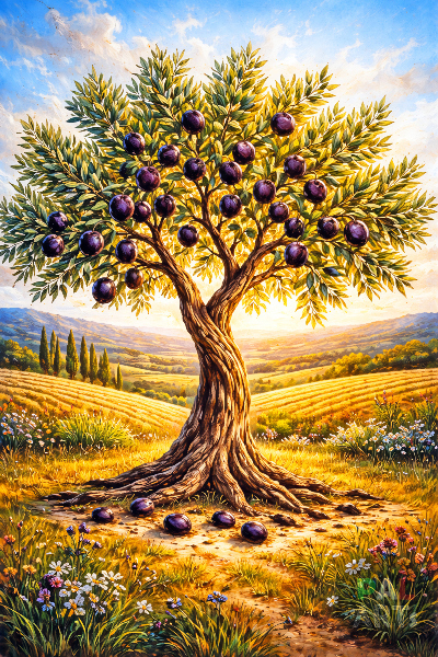 Olive Tree with Black Olives I